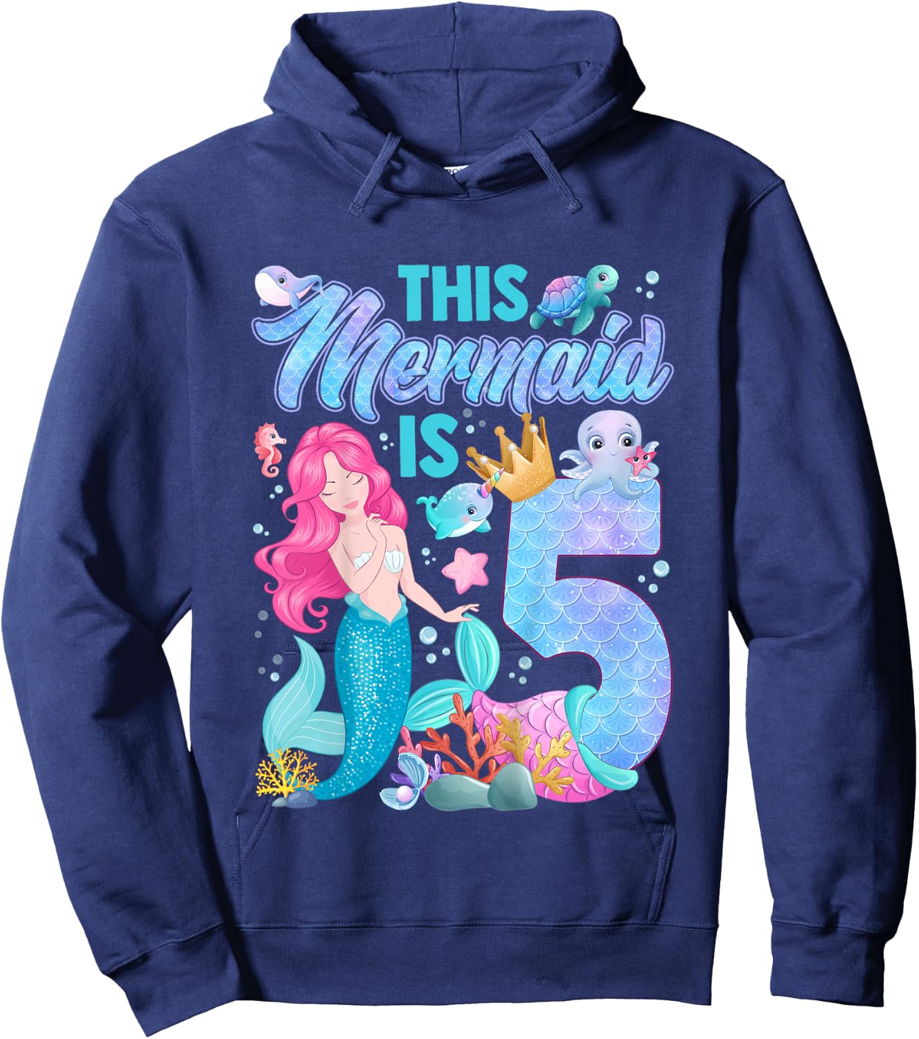 This mermaid is 5 Birthday Mermaid Girl 5 Years Old Cute Hoodie - Hoodie | Navy
