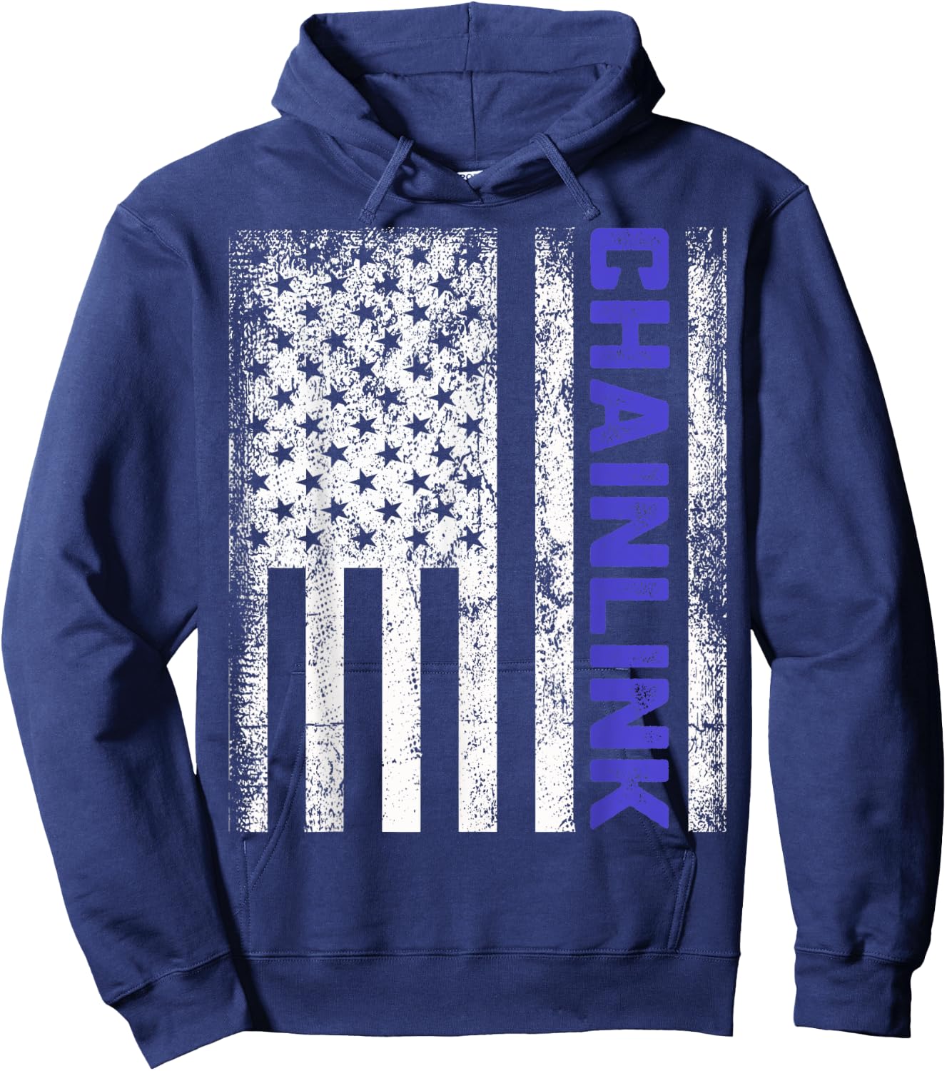 Distressed Chainlink LINK US Flag Chainlink Crytocurrency Hoodie - Hoodie | Navy