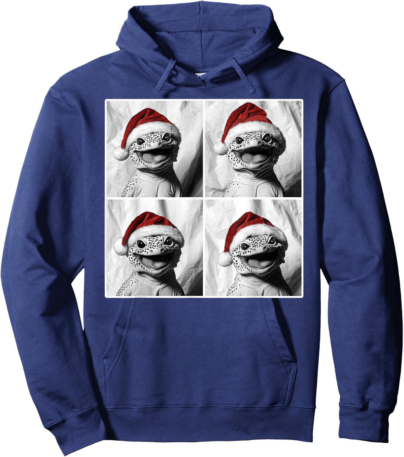 Funny Leopard Gecko in Santa Hat Christmas Photobooth Selfie Hoodie - Hoodie | Navy