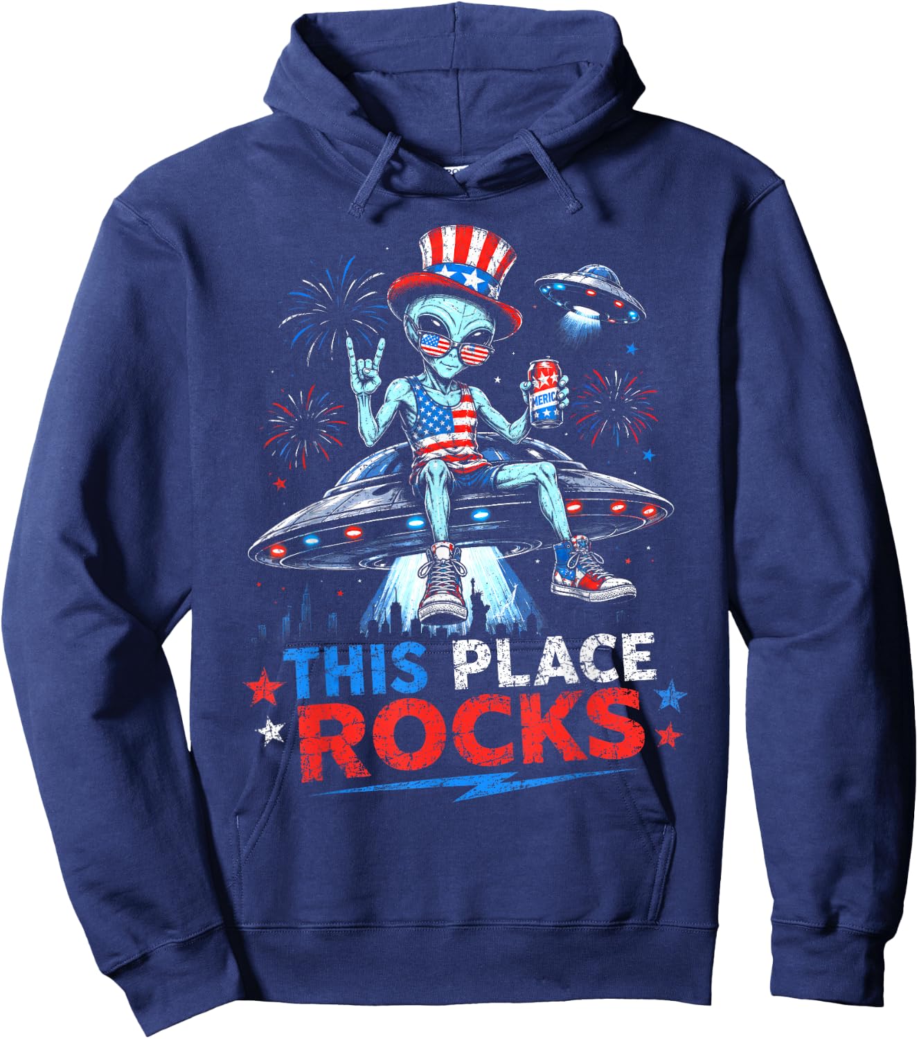 This Place Rocks Alien UFO Area 51 Men Women Kids 4th July Hoodie - Hoodie | Navy