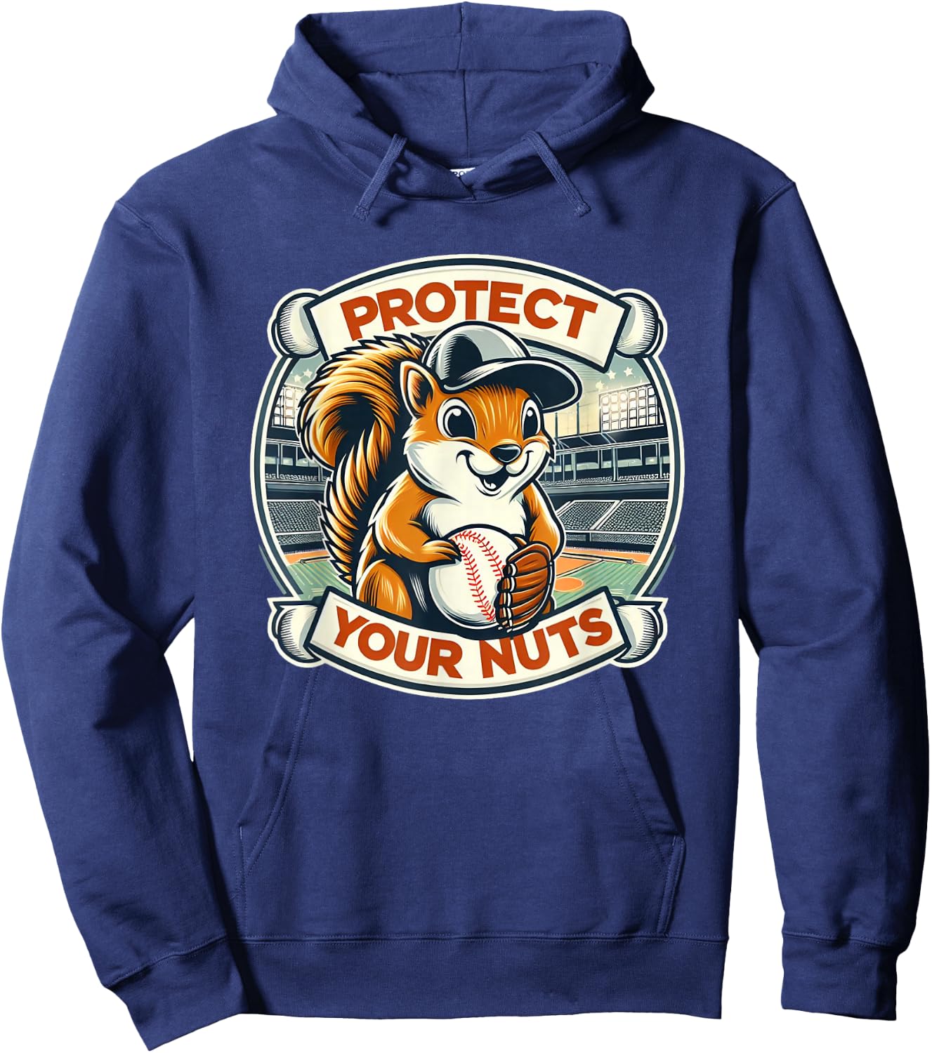 Protect Your Nuts - Squirrel Catcher Funny Baseball Hoodie - Hoodie | Navy