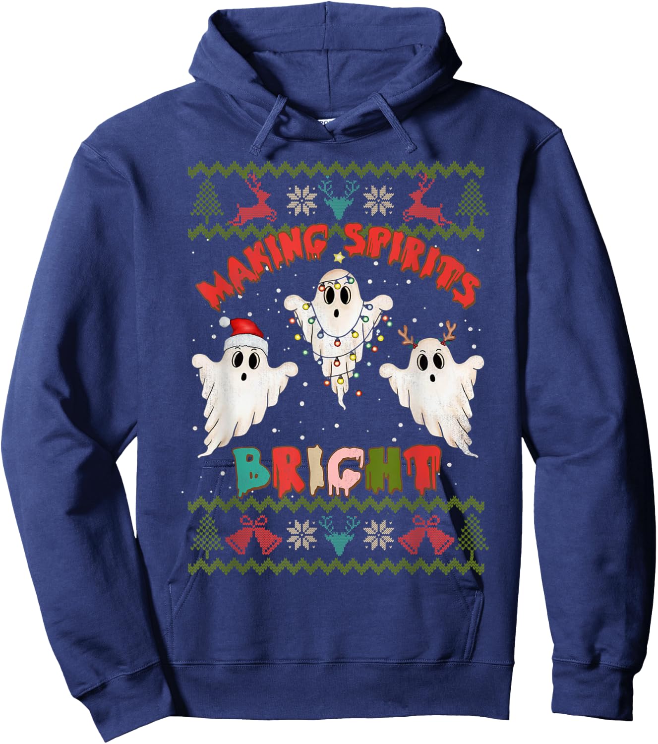 Making Spirits Bright Spooky Ugly Christmas Sweater Hoodie - Hoodie | Navy