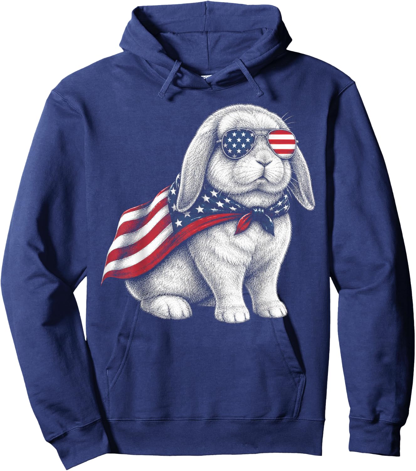 Holland Lop Rabbit 4th of July US American Flag Patriotic Hoodie - Hoodie | Navy