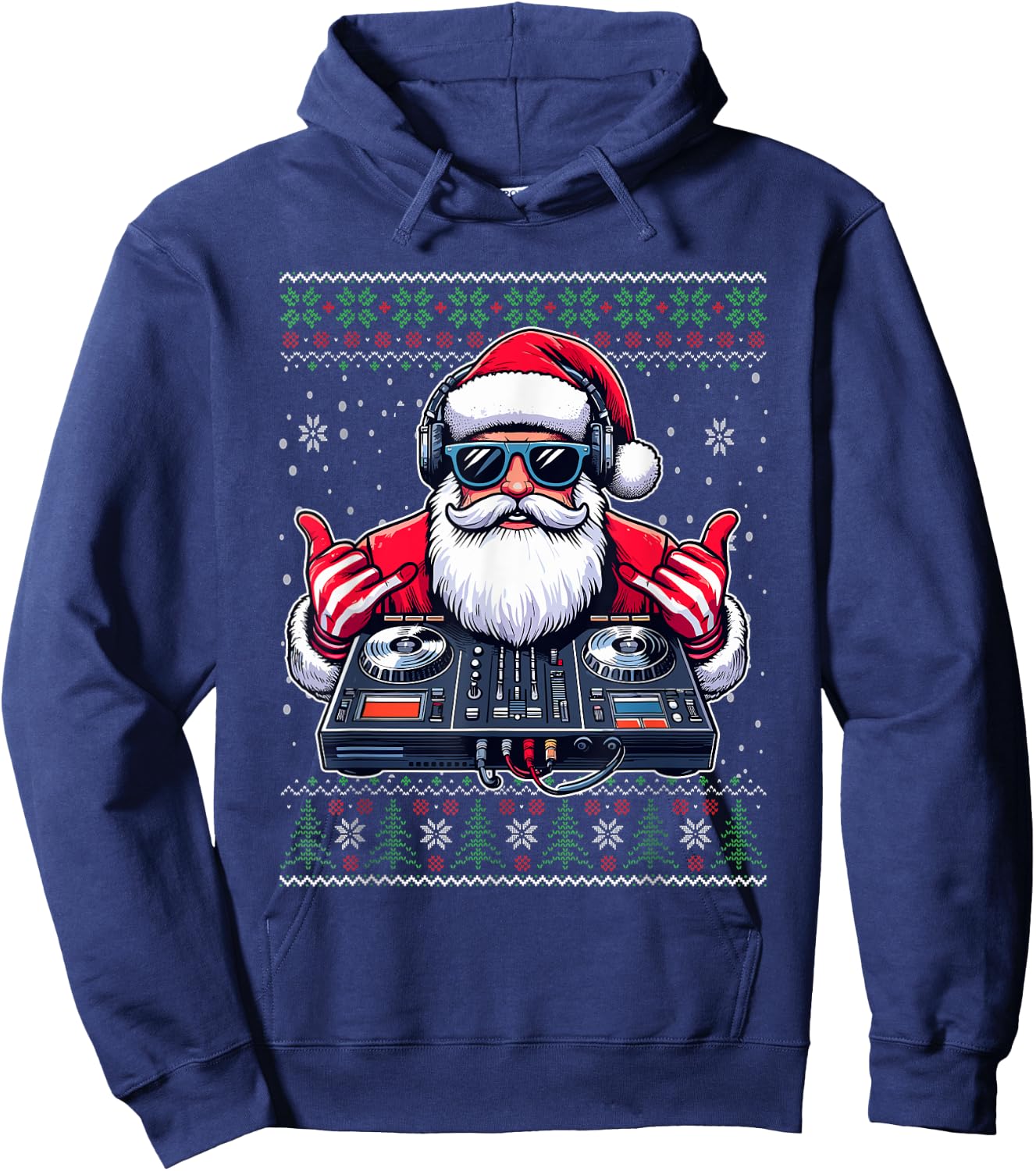 Christmas Santa DJ Mixer Music Ugly Christmas Sweater Hoodie - Hoodie | Navy