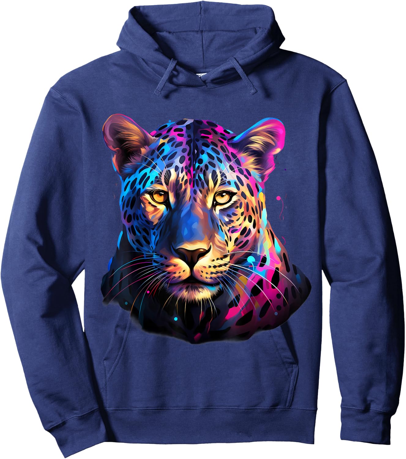 Leopard Colorful Portrait Artwork Wildlife Animal Print Hoodie - Hoodie | Navy