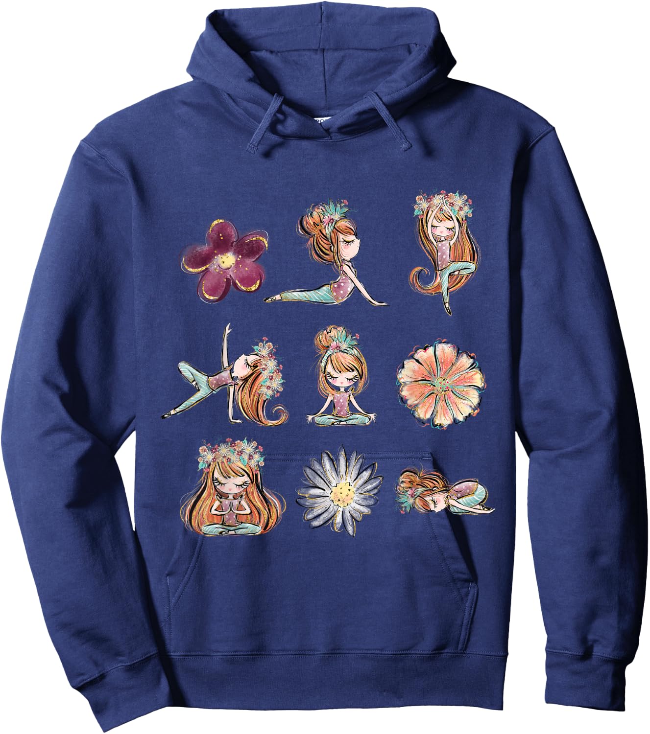 Boho Yoga Poses Floral Yogi Teacher Yogini Toddler Kids Hoodie - Hoodie | Navy