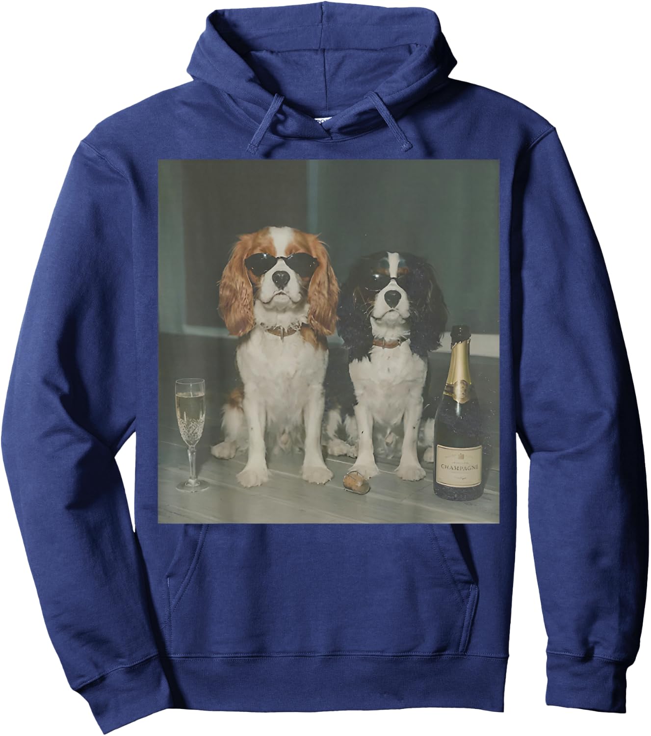Cavalier King Charles Drinking Champagne Funny Dog Meme Hoodie - Hoodie | Navy