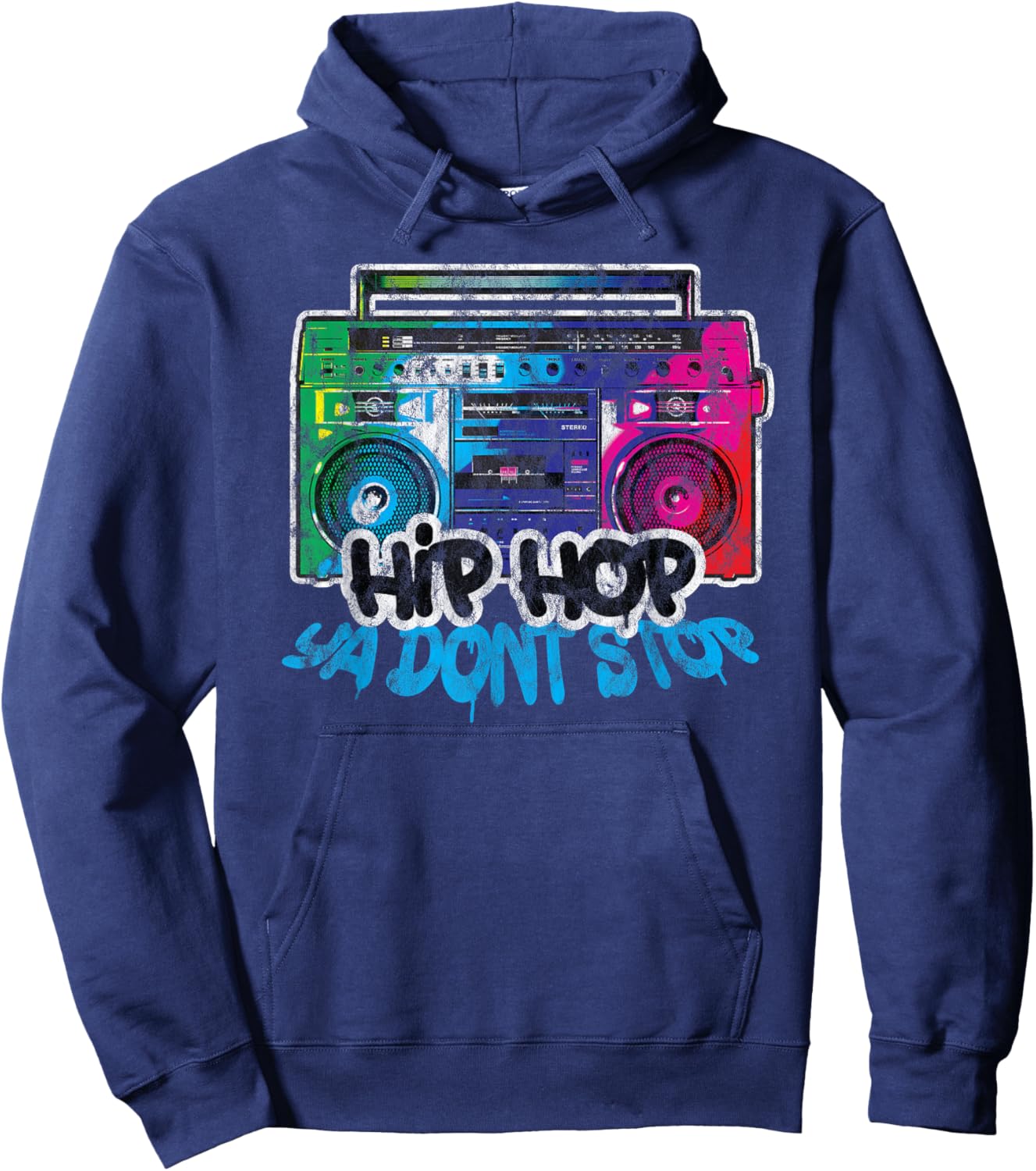 Hip Hop Ya Don't Stop - Old School Boombox 80s Hoodie - Hoodie | Navy