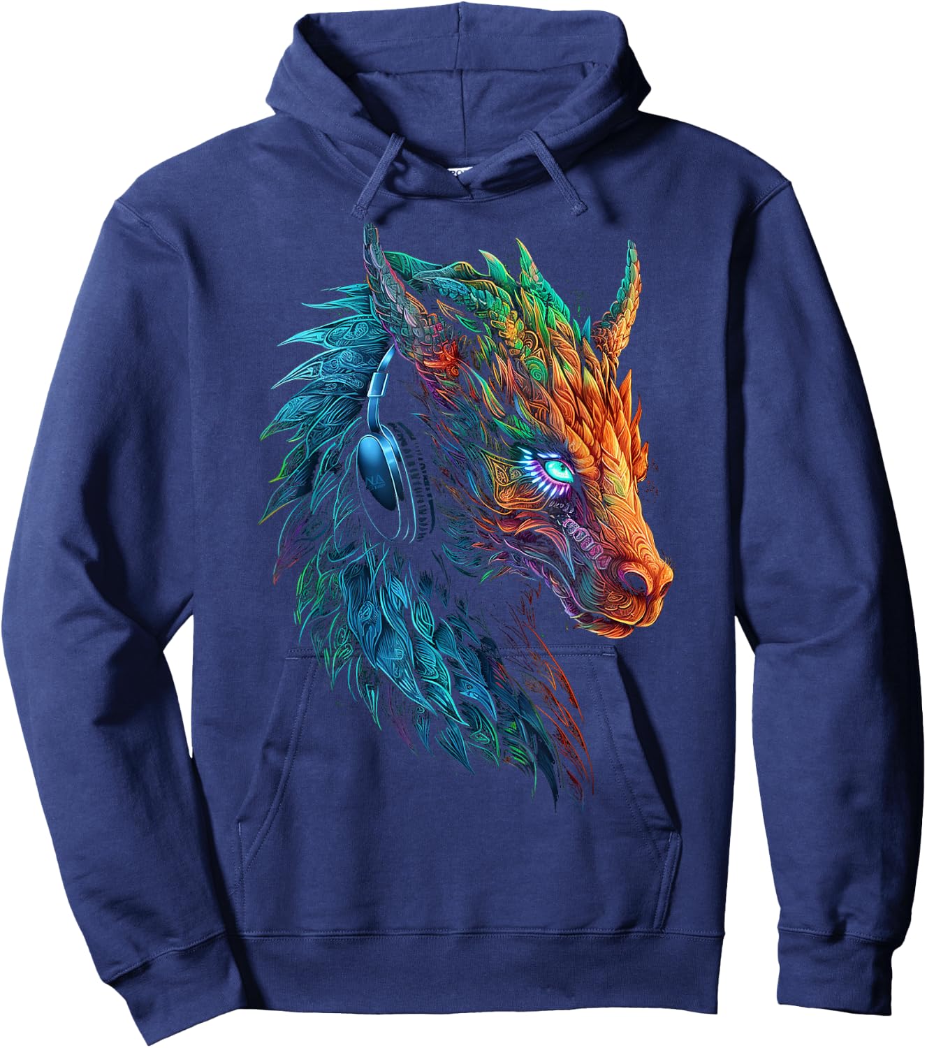 Dragon Colorful Heaphone Animal Art Abstract Graphic Dragon Hoodie - Hoodie | Navy