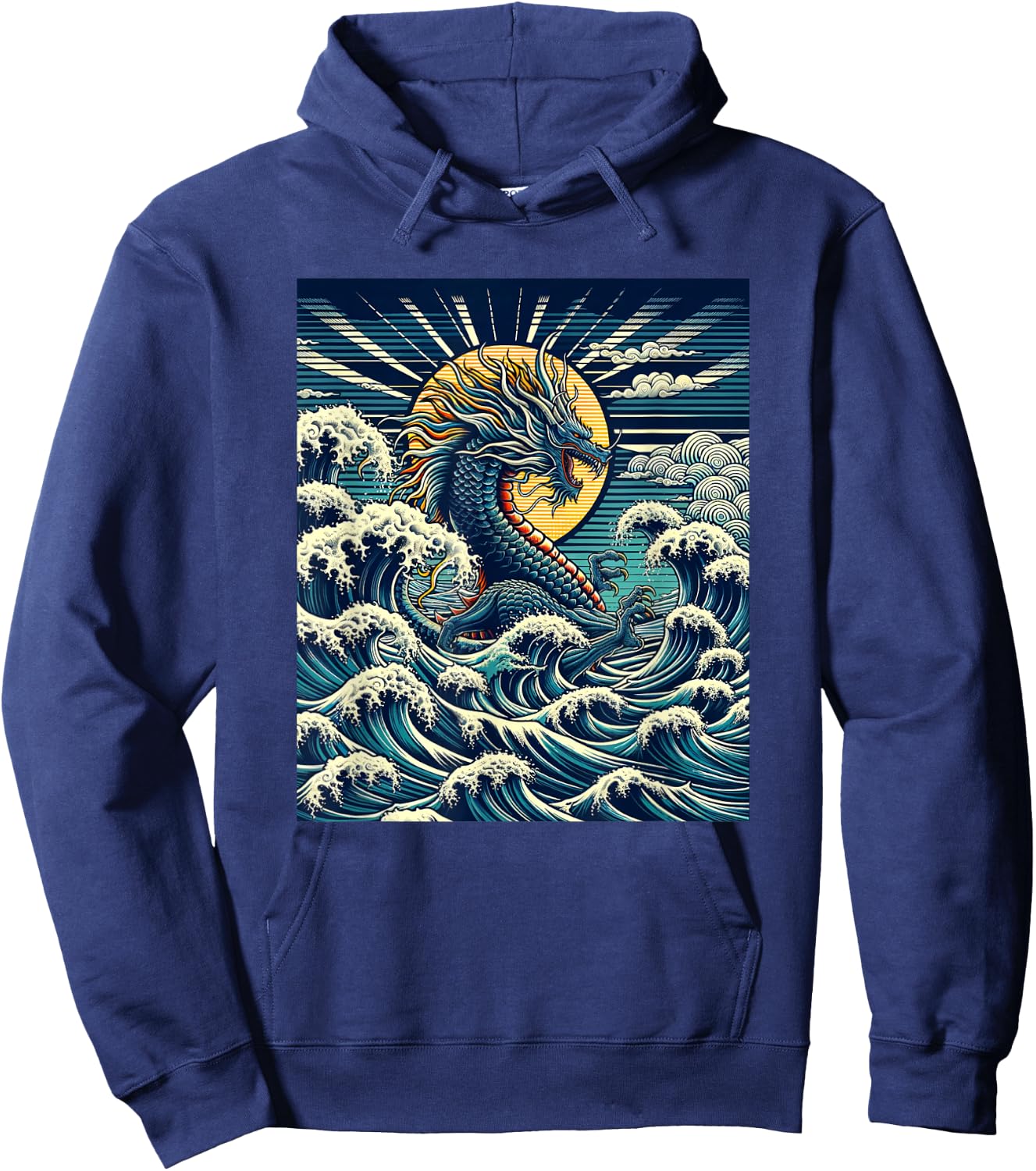 Year of the Dragon with The Great Wave off Kanagawa Hoodie - Hoodie | Navy
