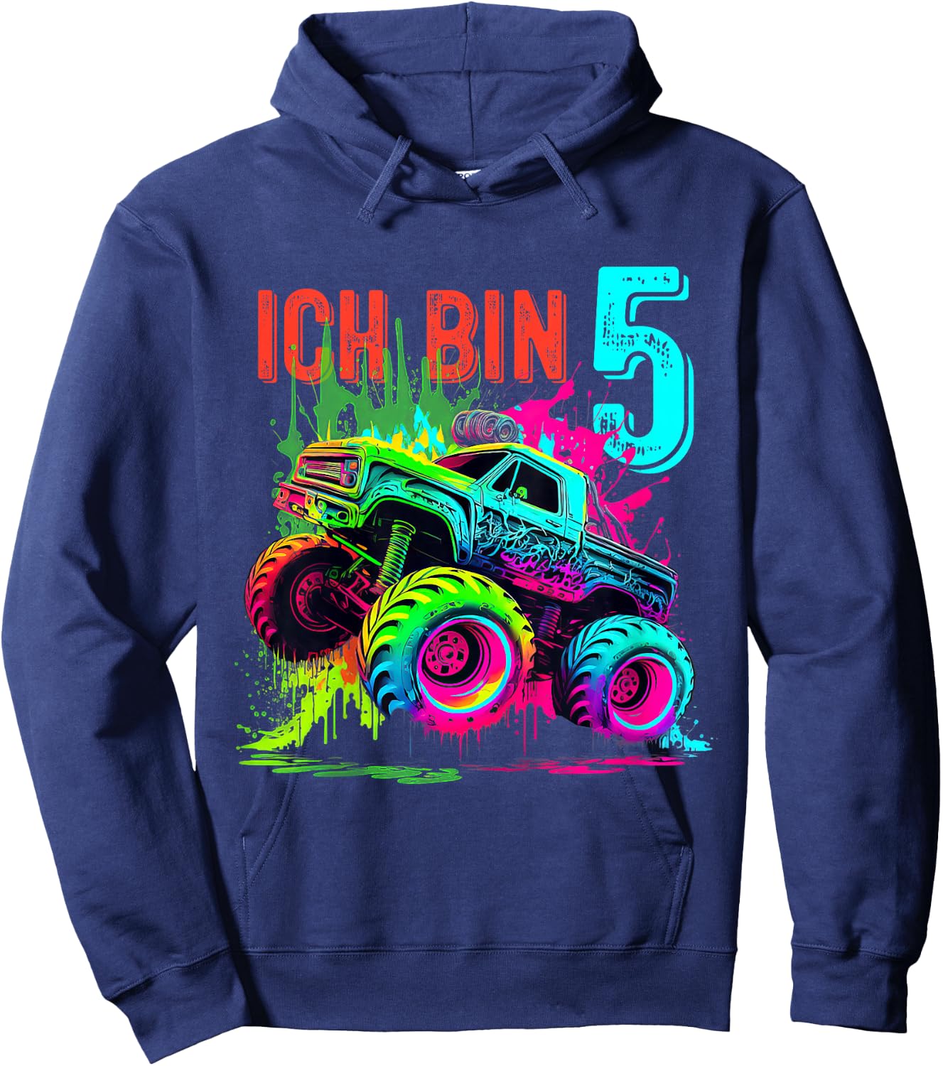 Kinder Ich Bin 5 Jahre Junge Mädchen 5. Geburtstag Monster Truck Hoodie - Hoodie | Navy