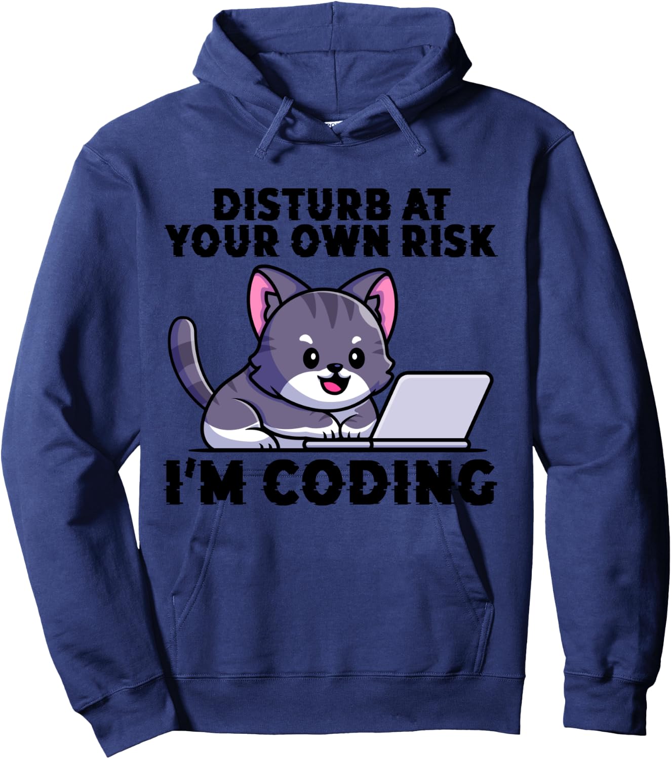 Kitty Meow Coder Disturb At Your Own Risk I'm Coding Hoodie - Hoodie | Navy