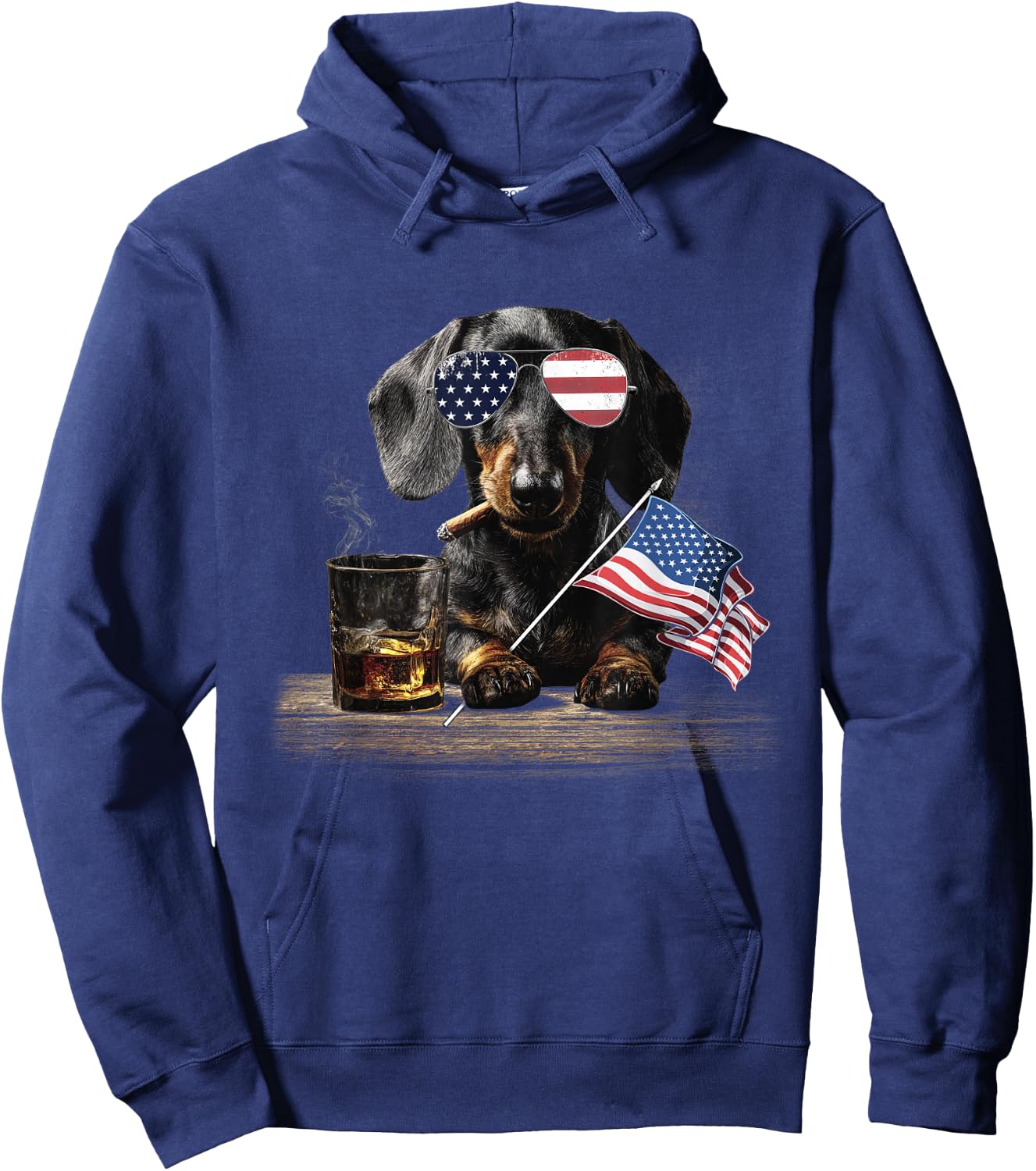 Dachshund Dog Dad Patriotic American Flag July Fourth Hoodie - Hoodie | Navy