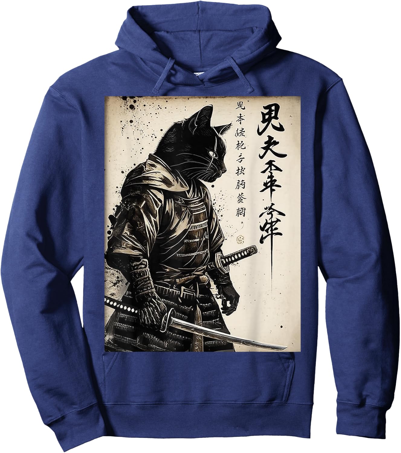 Samurai Cat Warrior Ukiyo-e Ink Artwork Gift Men Women Hoodie - Hoodie | Navy