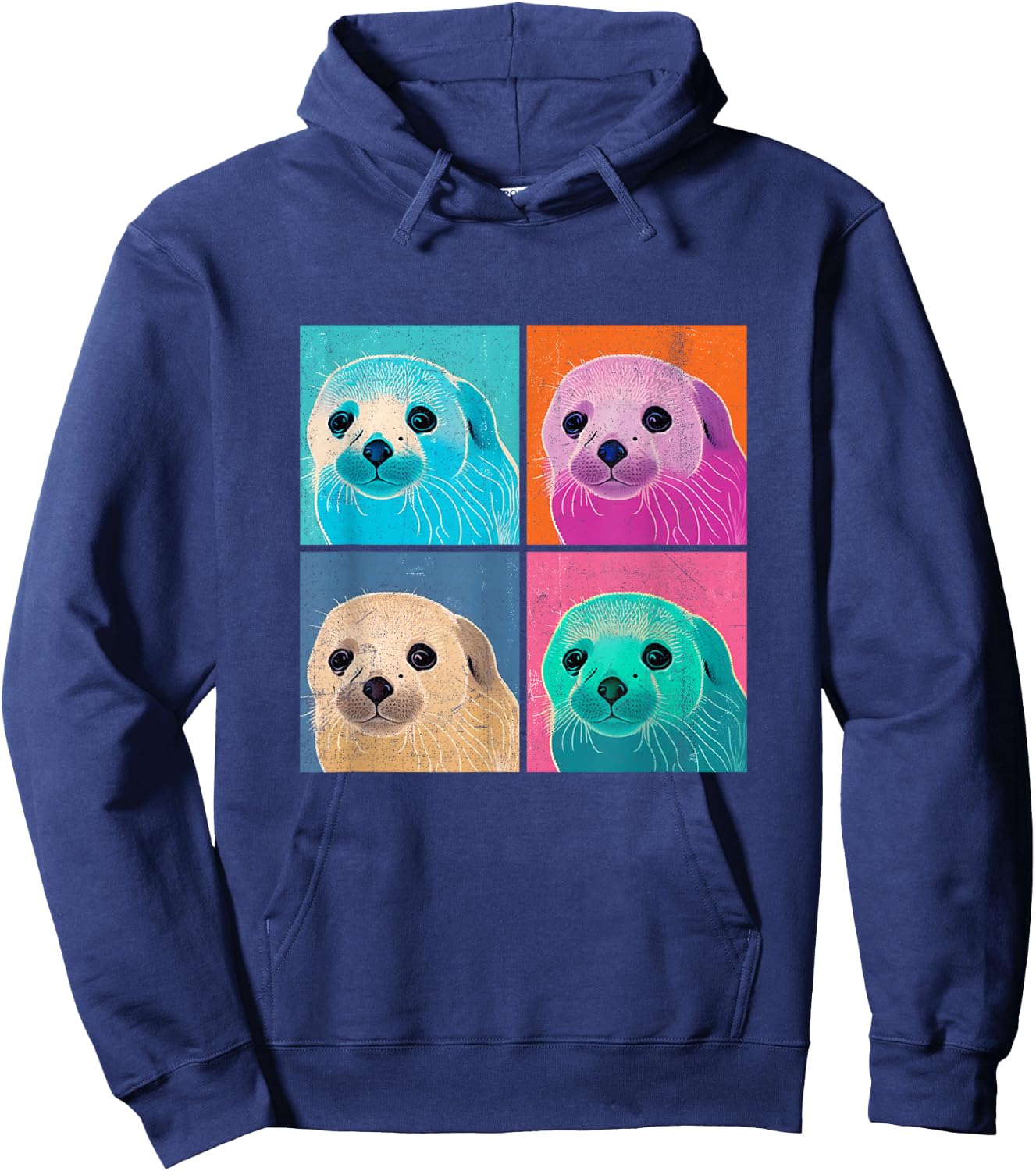 Harp Seal Pop Art Design Illustration Colorful Animal Women Hoodie - Hoodie | Navy