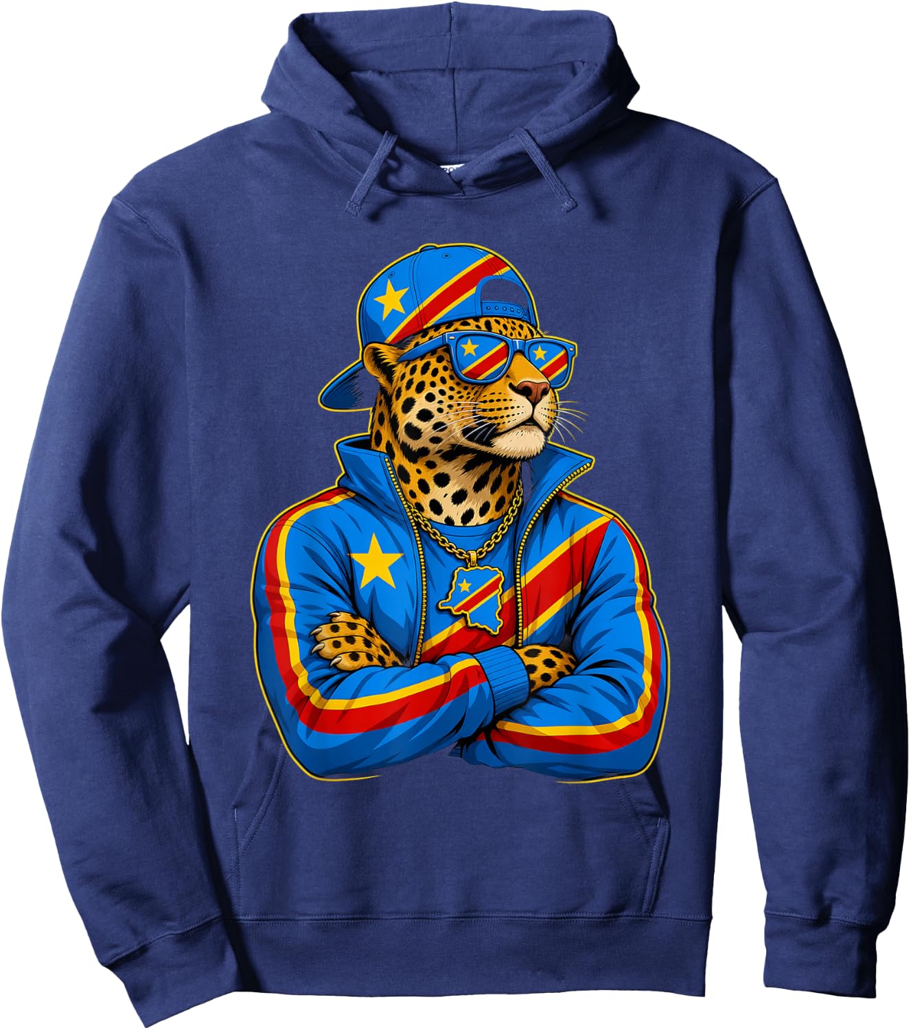 Democratic Republic Congo National Pride Leopard Flag Hoodie - Hoodie | Navy