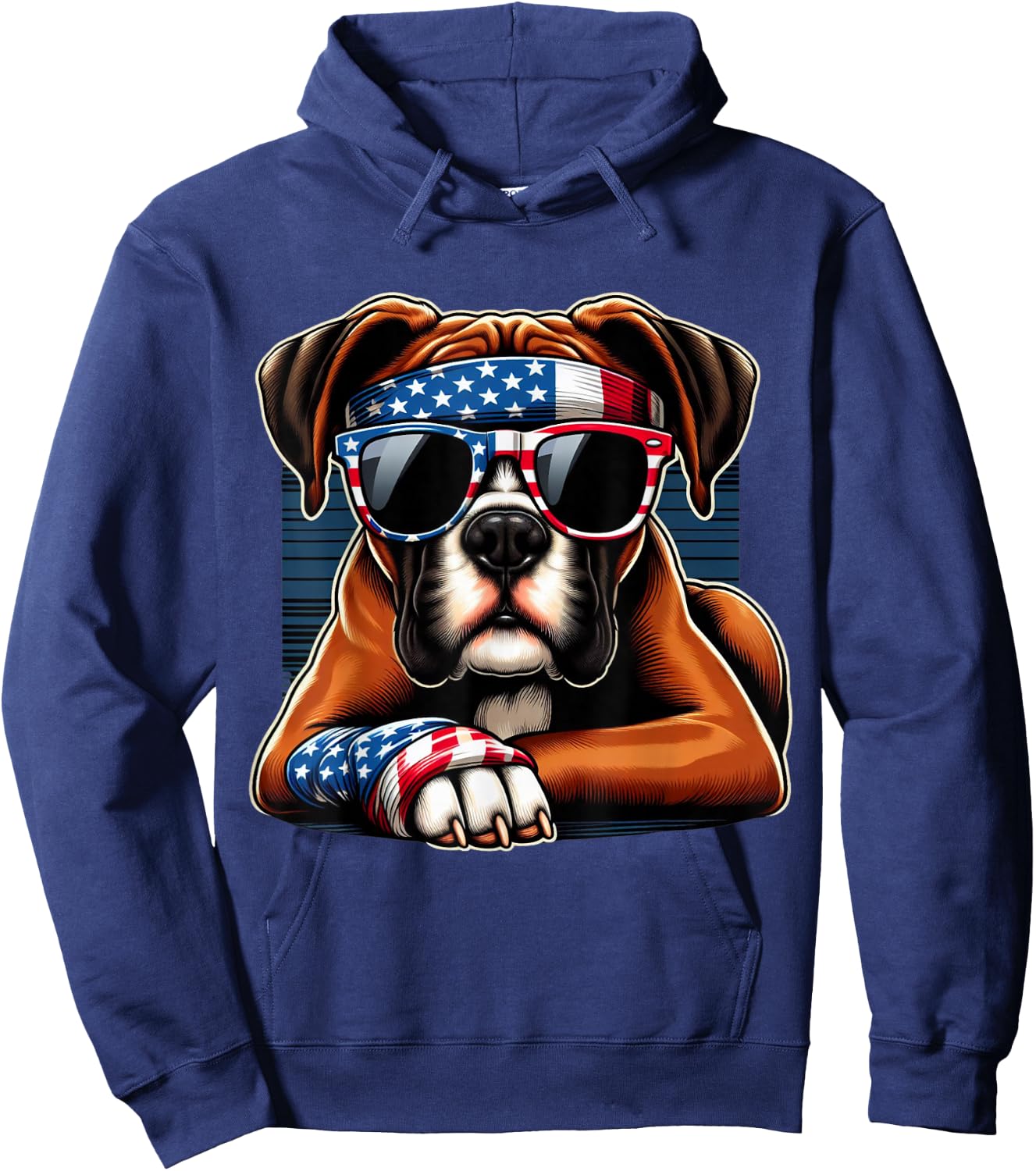 Boxer 4th of July Dog Men Women Kids Boys Girls Children Hoodie - Hoodie | Navy