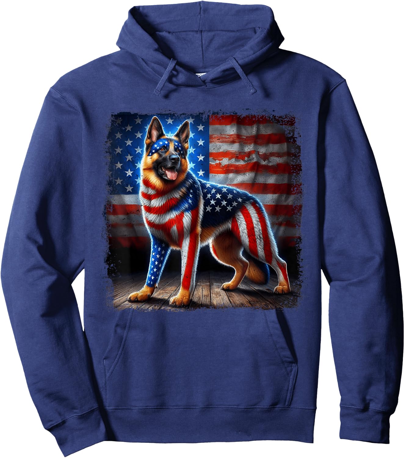 4th of july German Shepherd Patriotic USA American Flag Hoodie - Hoodie | Navy