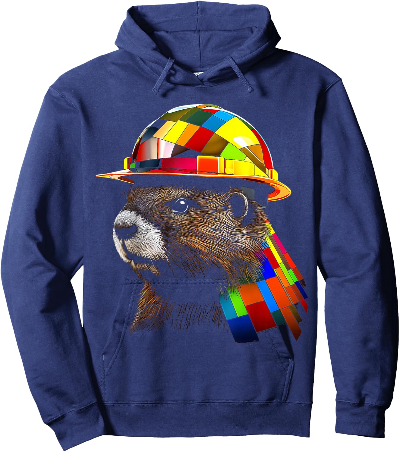 Beaver Polygon Art Colorful Graphic Motif Beaver Hoodie - Hoodie | Navy