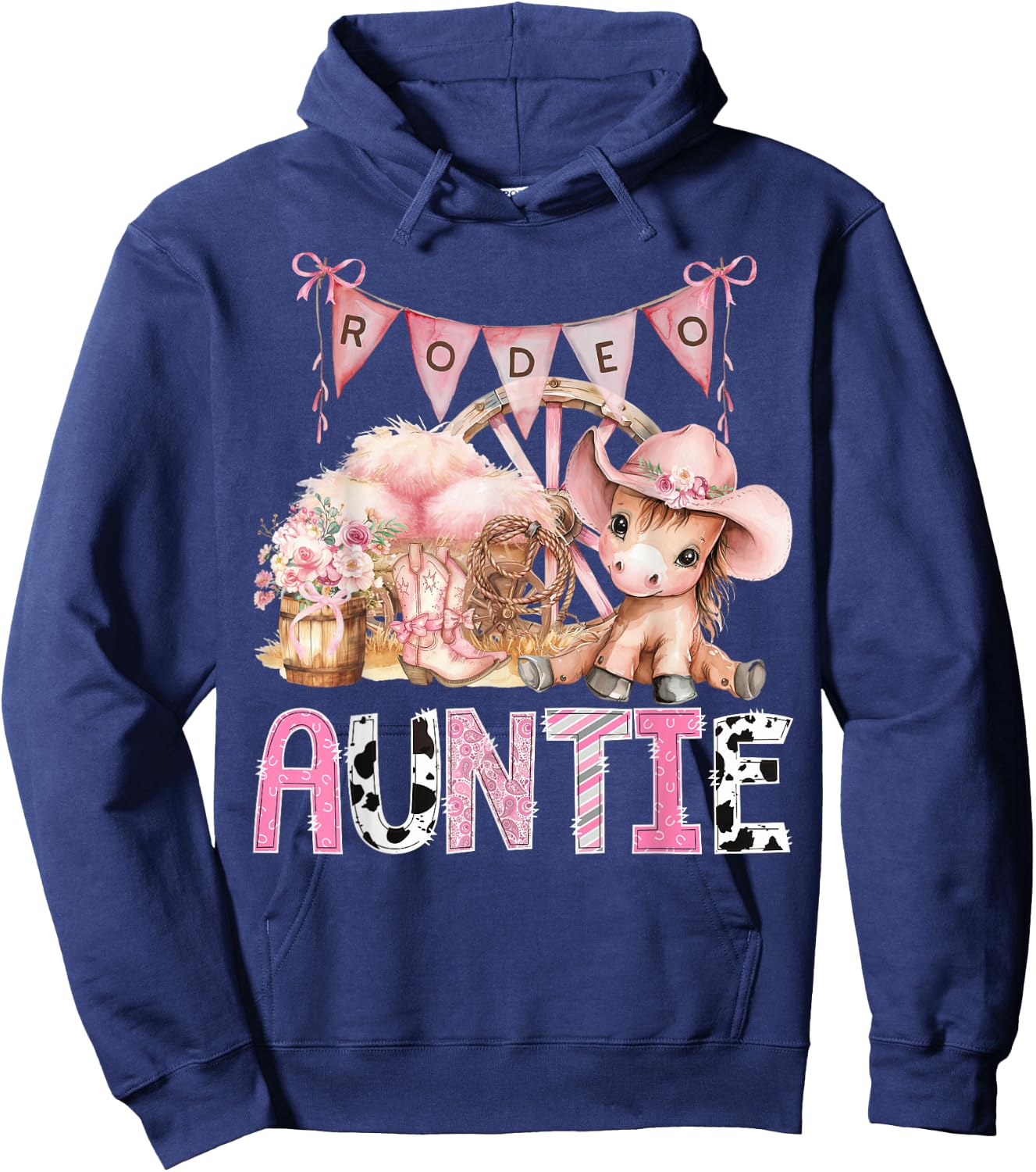 Rodeo Auntie Pink CowGirl Coquette 1St Birthday Party Hoodie - Hoodie | Navy