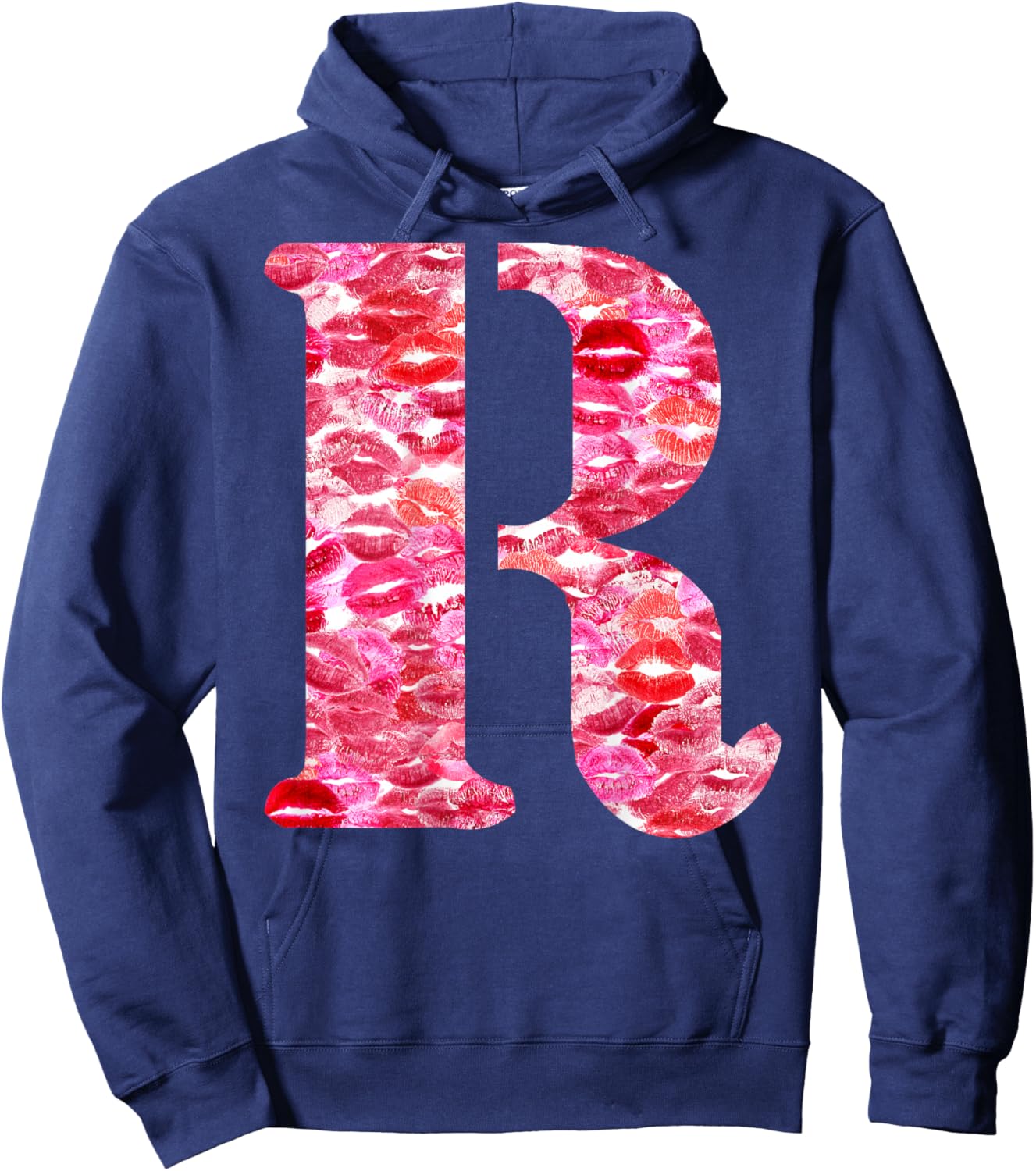 Back Print Only - Lipstick Kisses For Boyfriend Letter R Hoodie - Hoodie | Navy