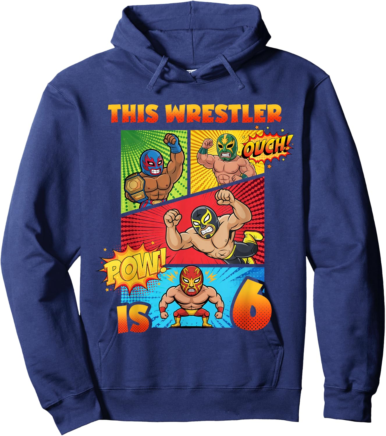 Wrestling 6th Birthday This Wrestler is 6 Cute Comic Book Hoodie - Hoodie | Navy
