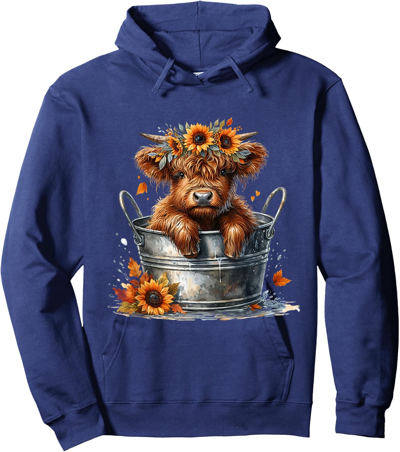 Highland Cow Sunflower It's Fall Y'all Farming Fall Vibes Hoodie - Hoodie | Navy