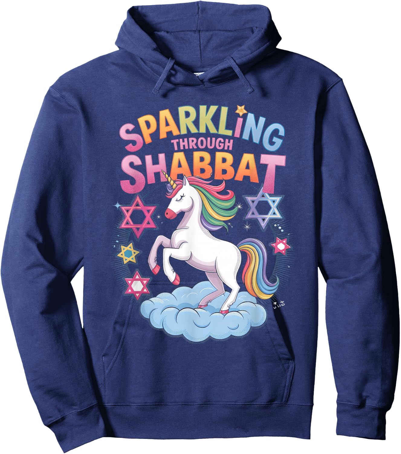 Sparkling Through Shabbat Funny Jewish Unicorn Hoodie - Hoodie | Navy