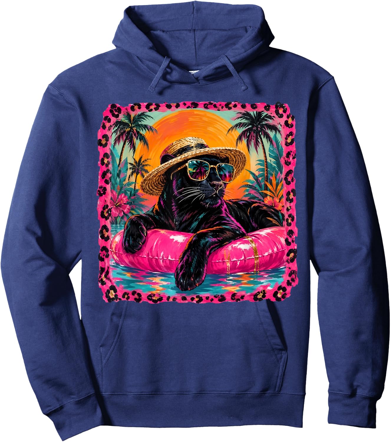 Leopard Summer Panther with Glasses Summer Vacation Hoodie - Hoodie | Navy