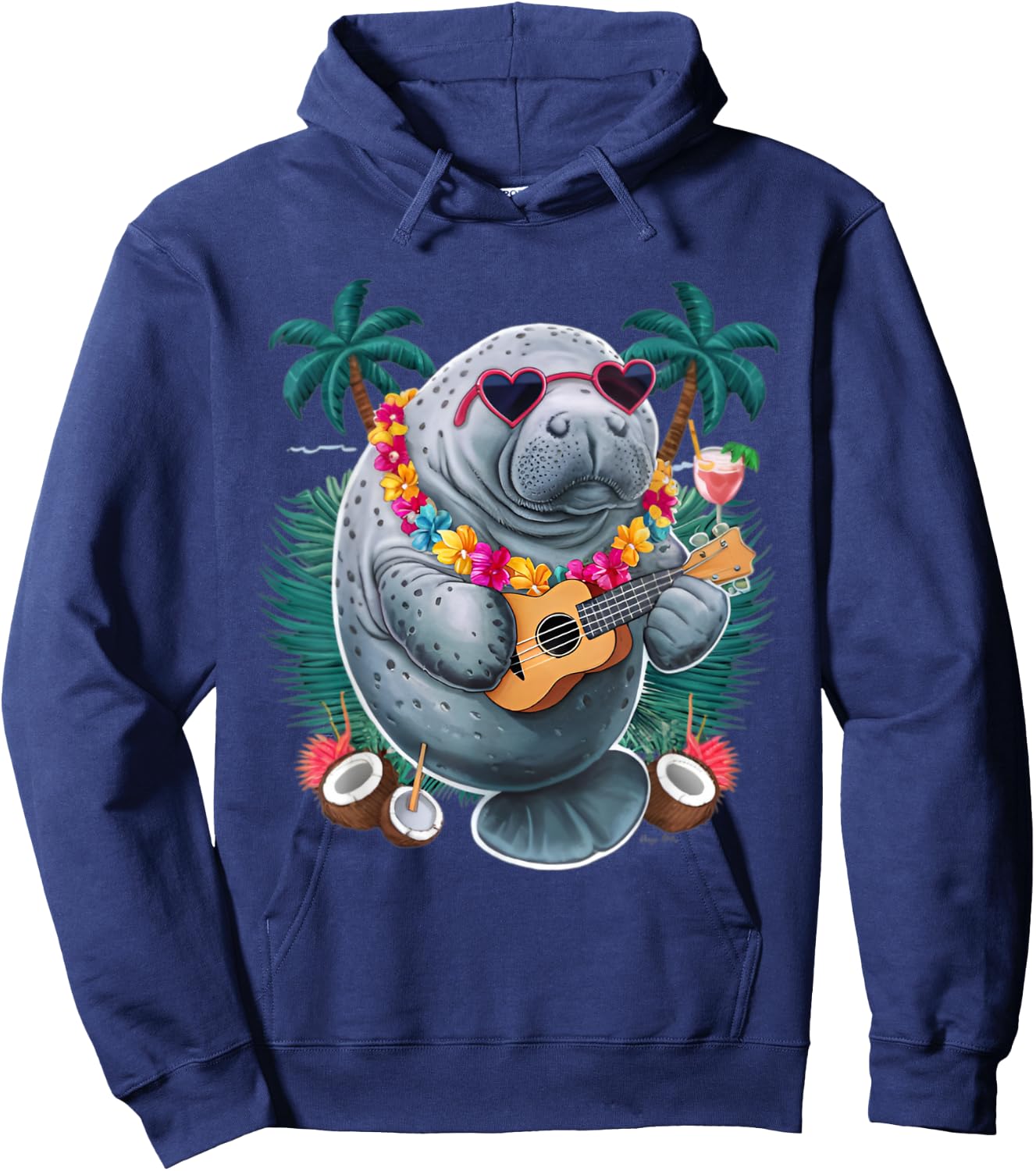 manatee Hawaiian Summer Tropical Manatees Hoodie - Hoodie | Navy