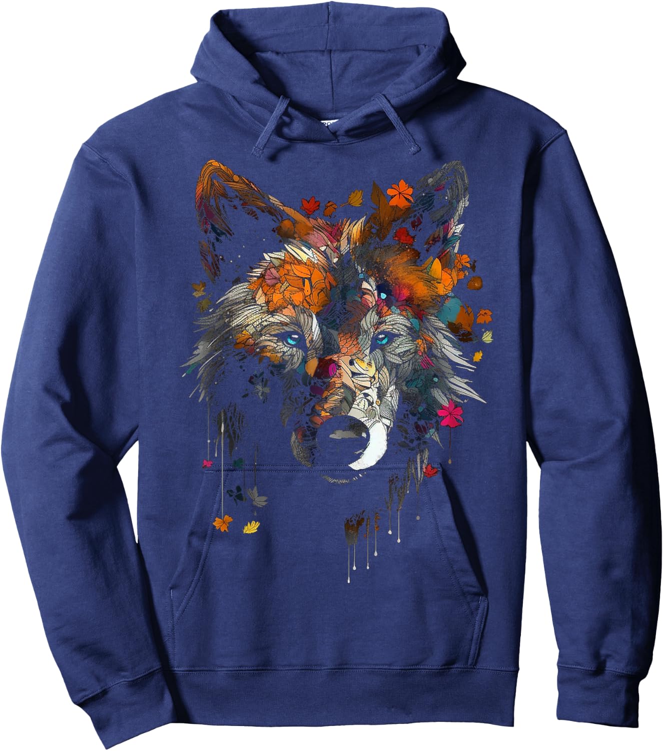 Wolf Herbst Blätter - Blaue Augen - Tier Kunst Motiv Wolf Hoodie - Hoodie | Navy