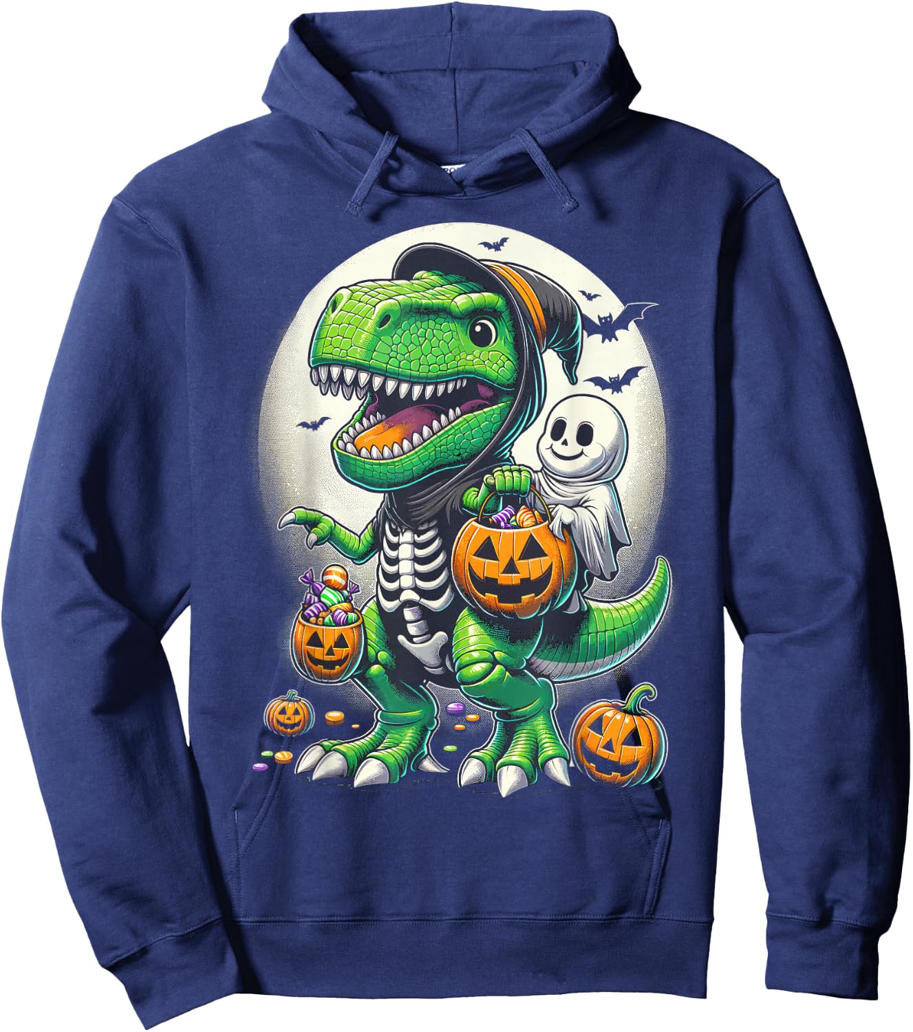 Halloween Funny T Rex Dinosaur Witch Boys Trick Treat Hoodie - Hoodie | Navy
