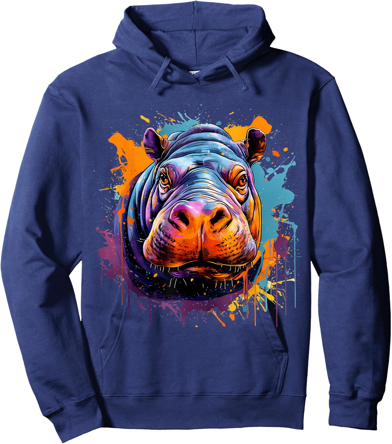 Hippo Hippopotamus Nature Portrait Colourful Splash Artwork Hoodie - Hoodie | Navy