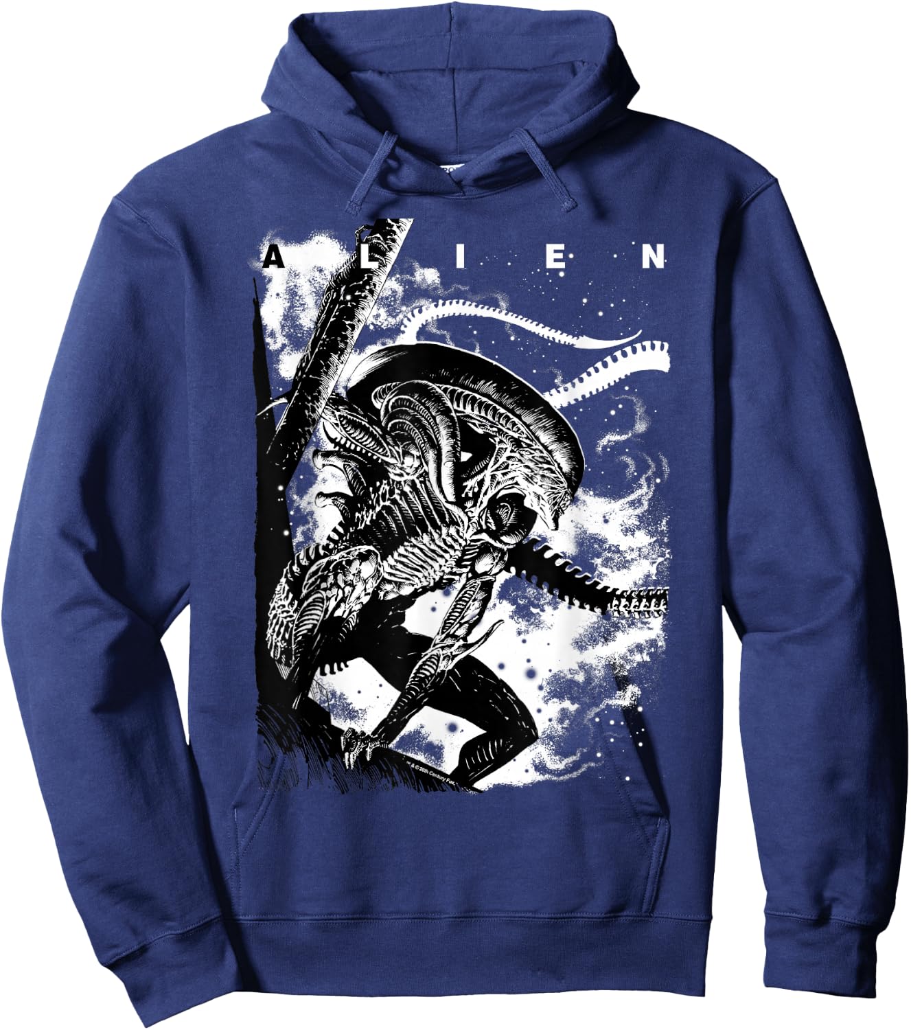 Aliens Iconic Epic Xenomorph in The Dark Big Chest Poster Hoodie - Hoodie | Navy