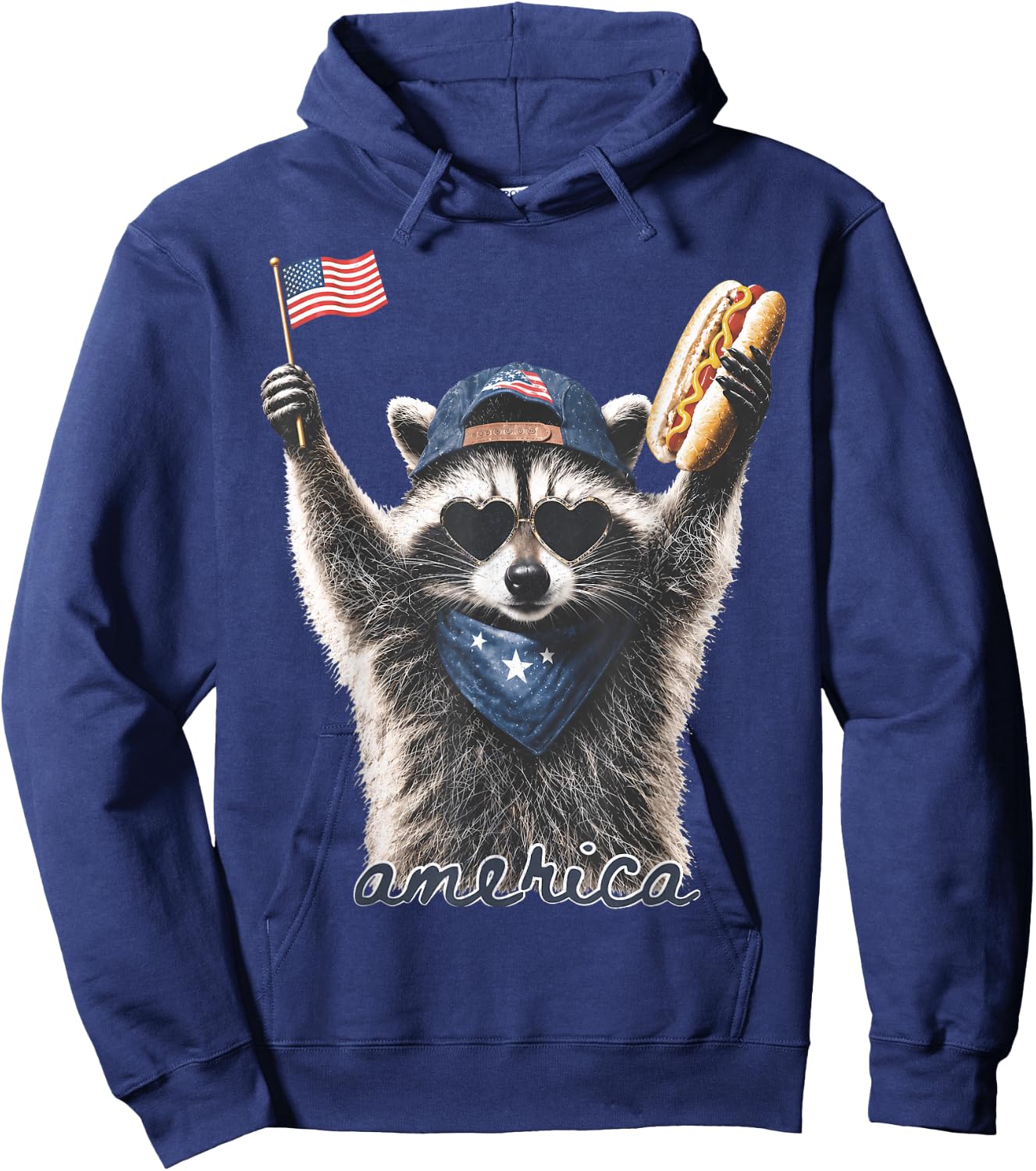 Feral Raccoon America 250th Patriotic USA Flag Men Women Hoodie - Hoodie | Navy