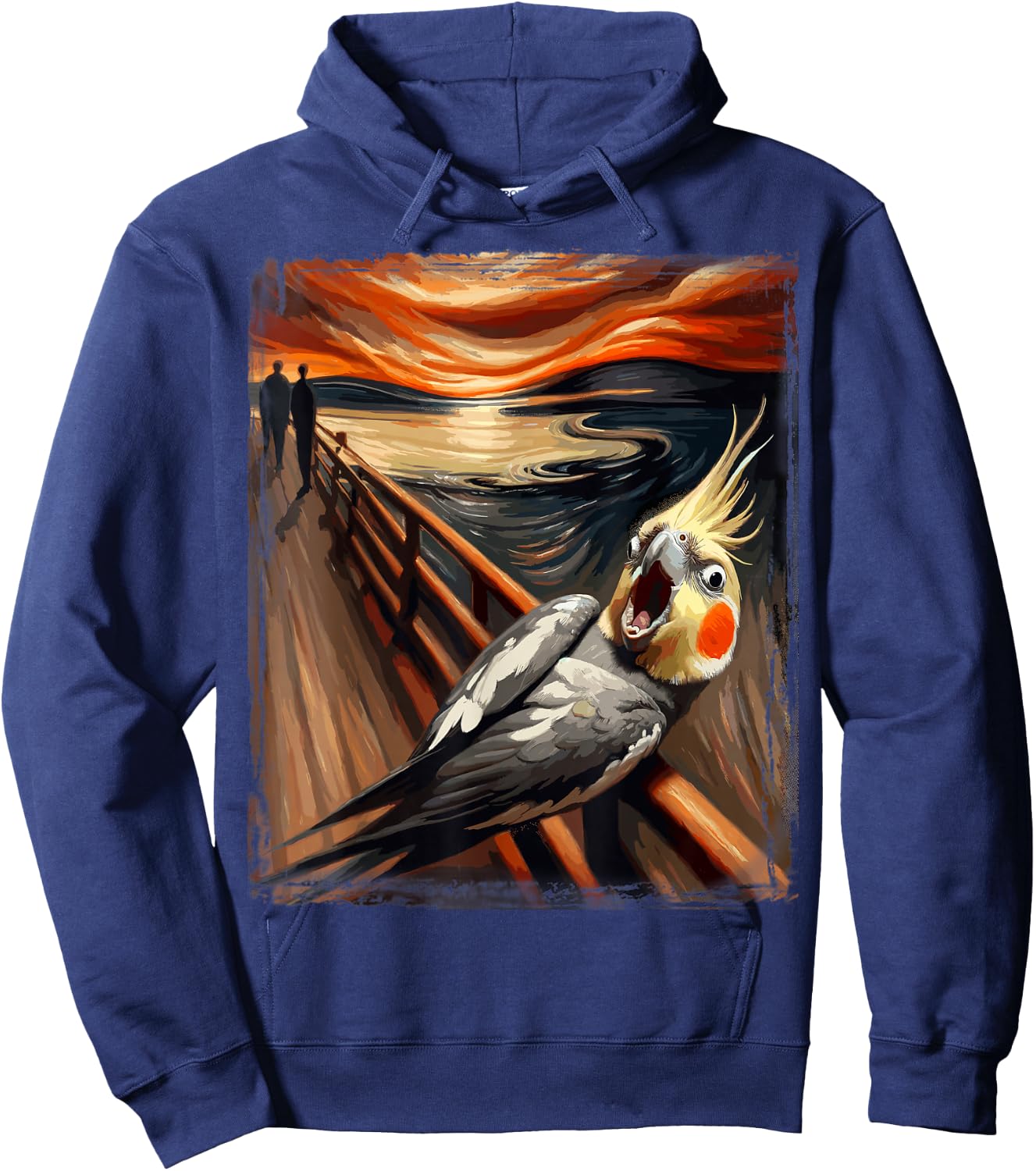 Artsy Scream Parody Funny Bird Lover Sunset Art Cockatiel Hoodie - Hoodie | Navy