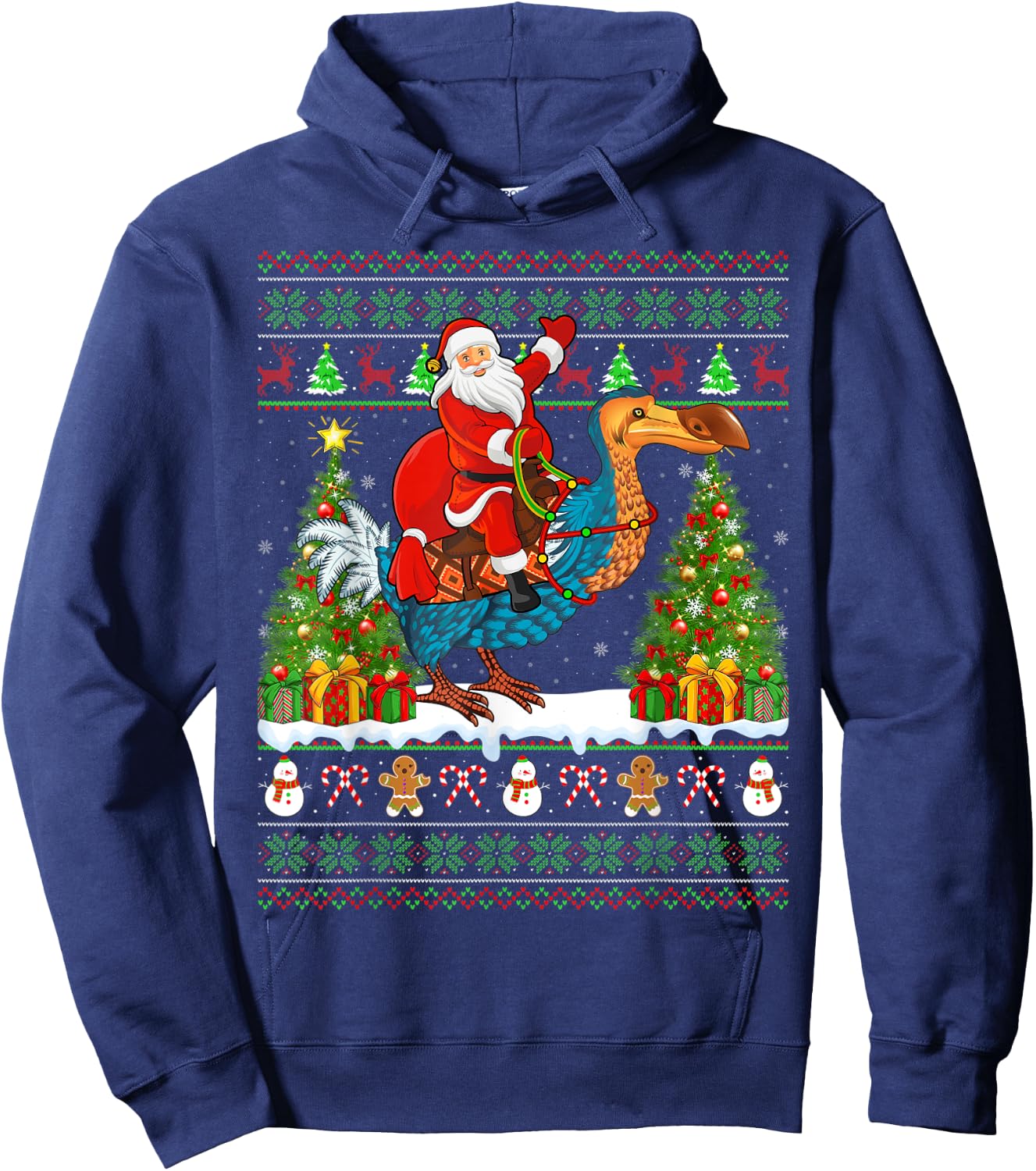 Dodo Bird Lover Funny Ugly Santa Riding Dodo Christmas Hoodie - Hoodie | Navy