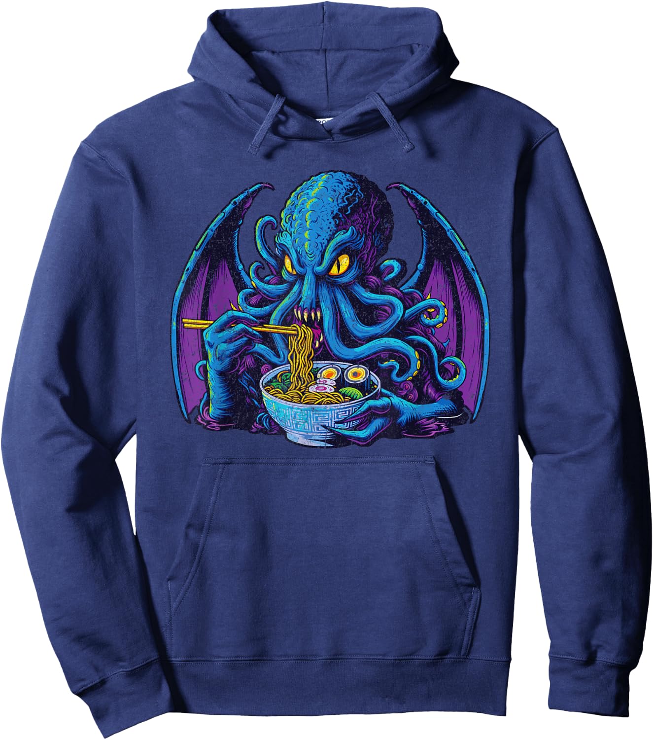Ramen Cthulhu Japanese Ukiyo-e Horror Art Anime Funny Hoodie - Hoodie | Navy