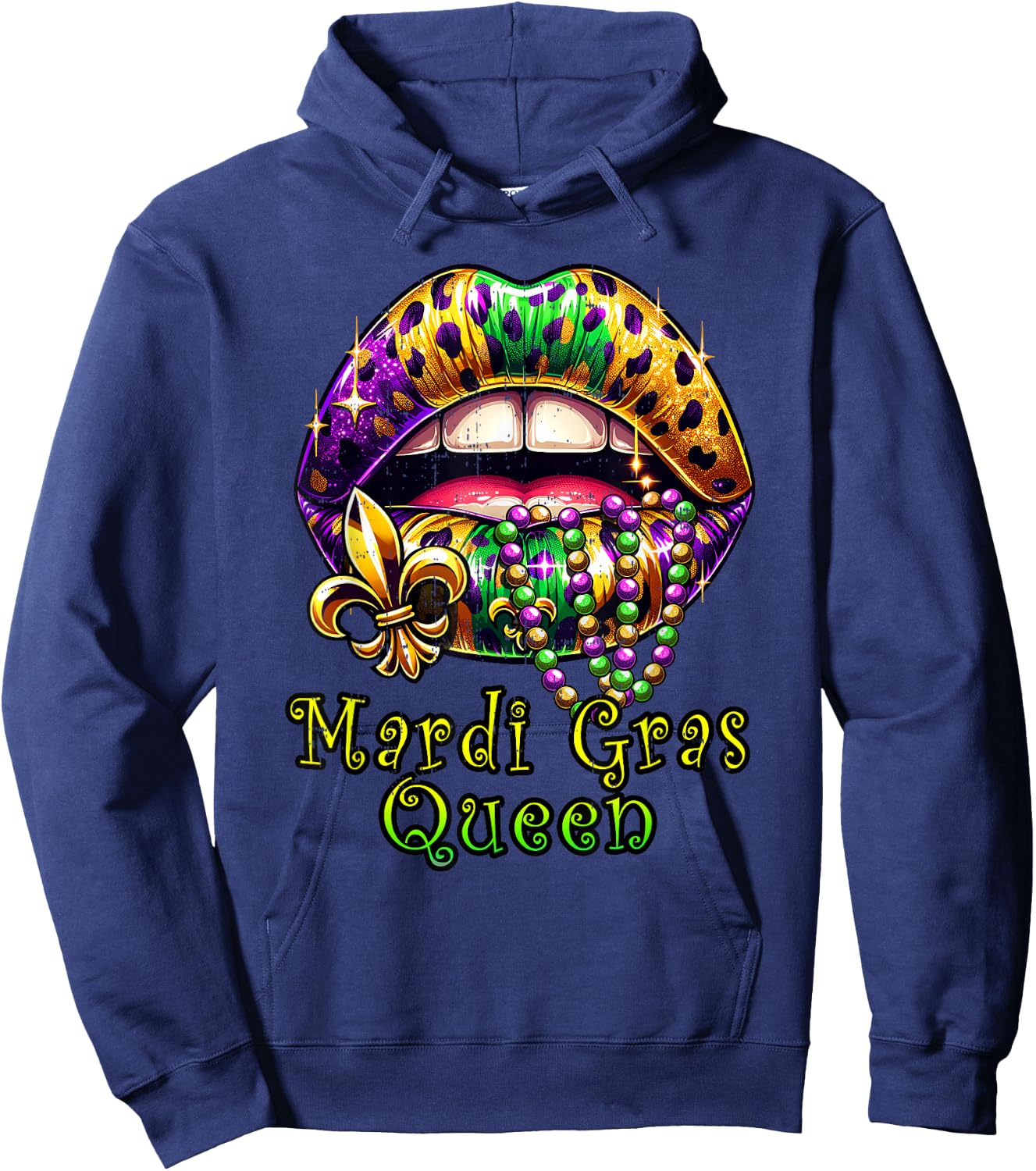 Mardi Gras Queen Lips Outfit Women Cheetah Leopard Print Hoodie - Hoodie | Navy