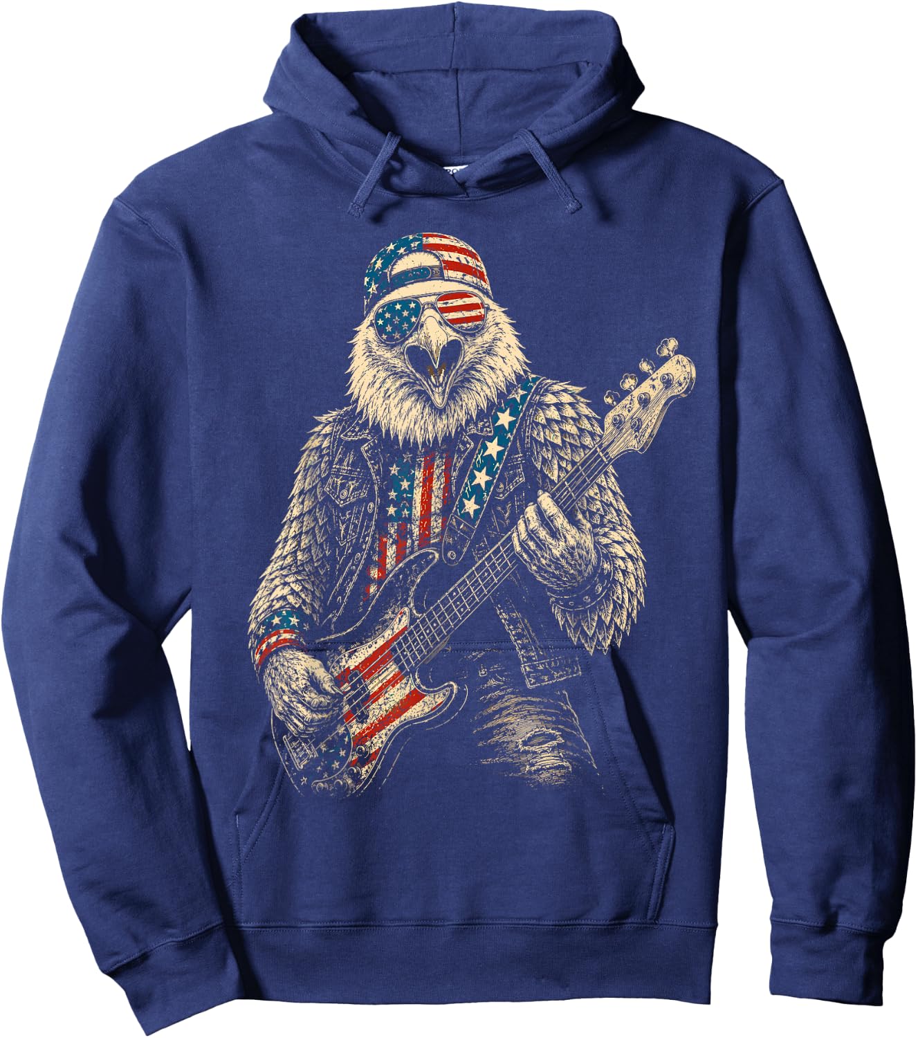 4th of July Patriotic Eagle Bass Guitar 1776 2026 Hoodie - Hoodie | Navy