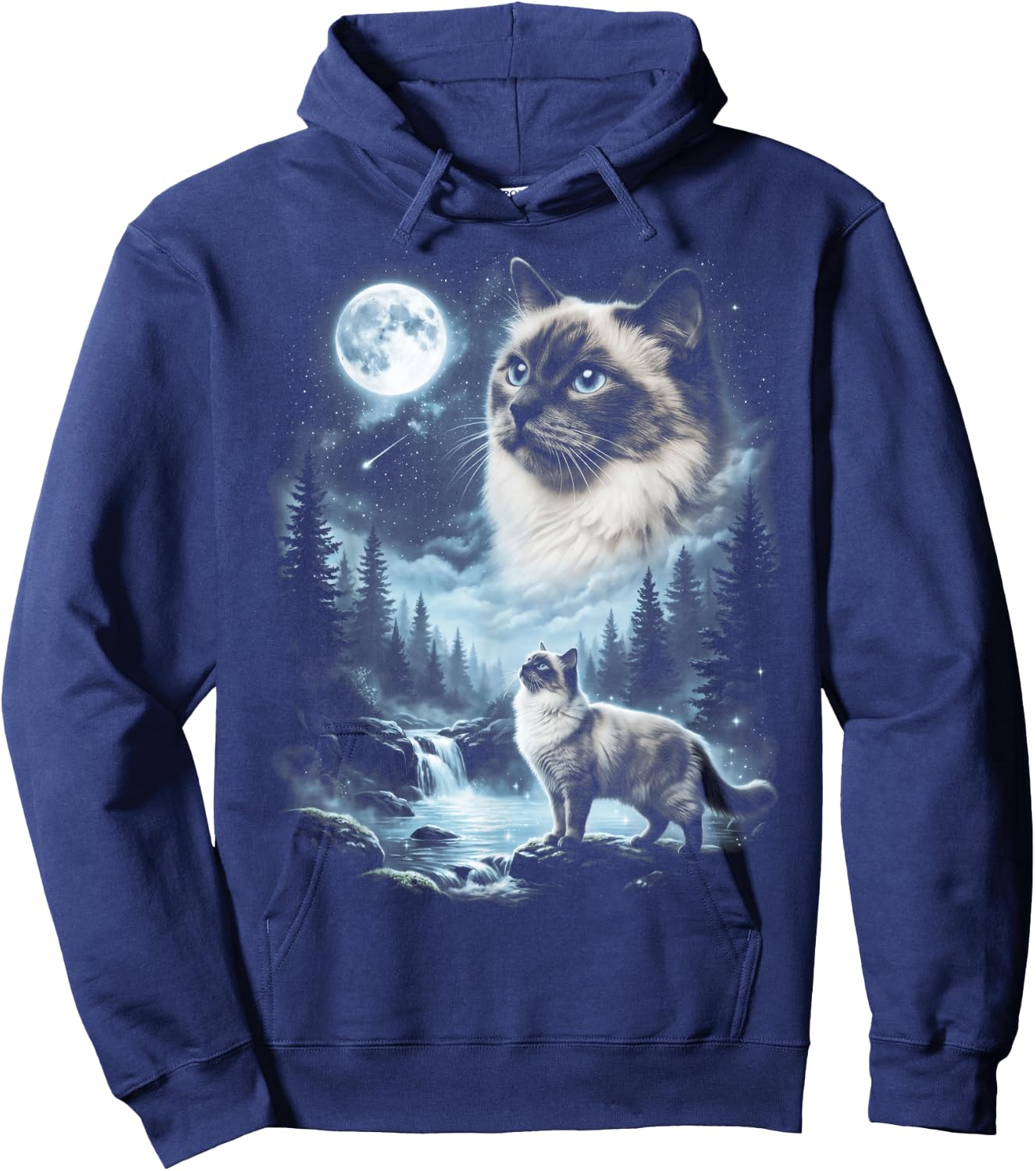 Ragdoll Cat Howling at Moon 90's Retro Hoodie - Hoodie | Navy
