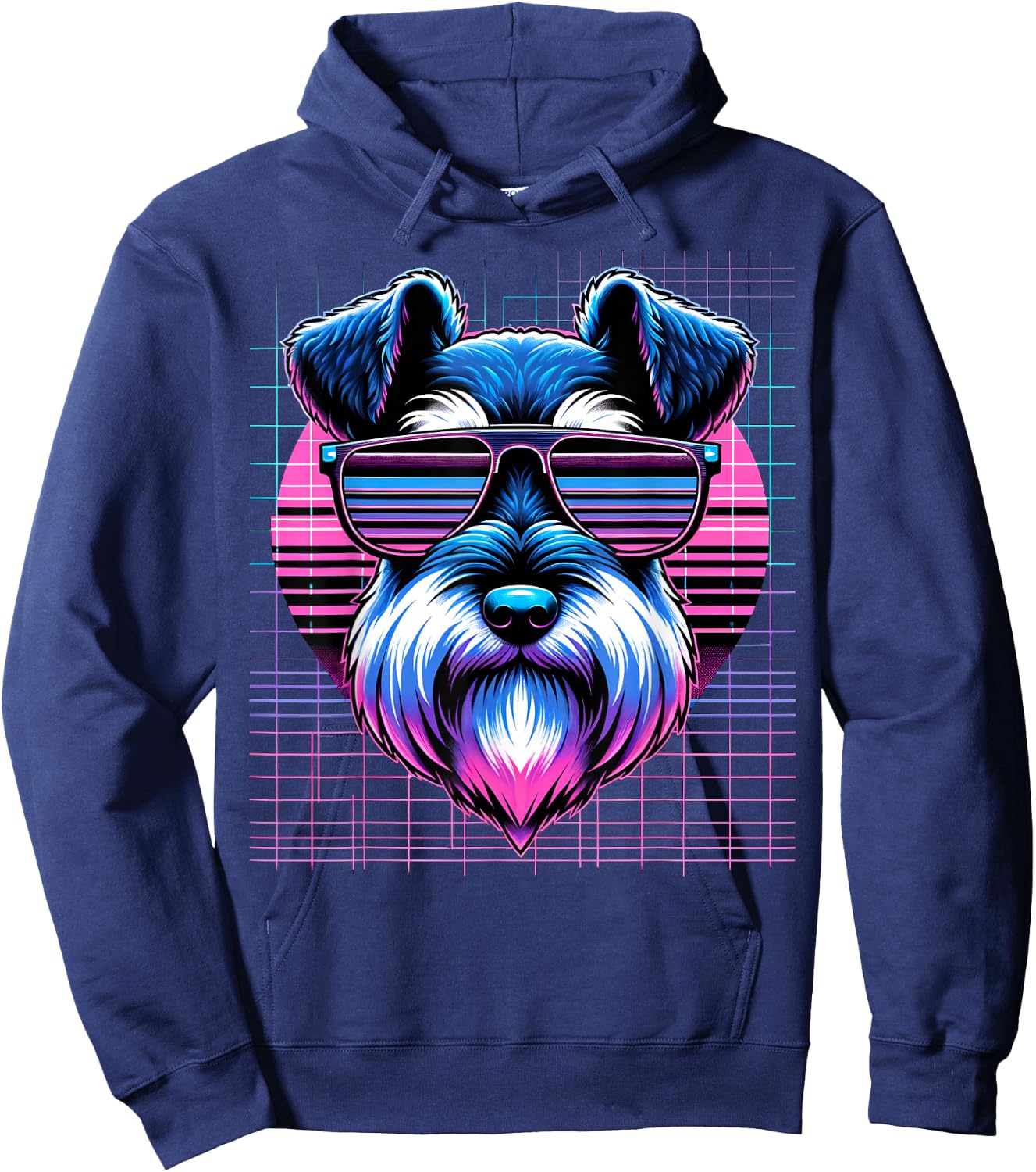 Vaporwave Synthwave Mini Schnauzer Retro Miniature Schnauzer Hoodie - Hoodie | Navy