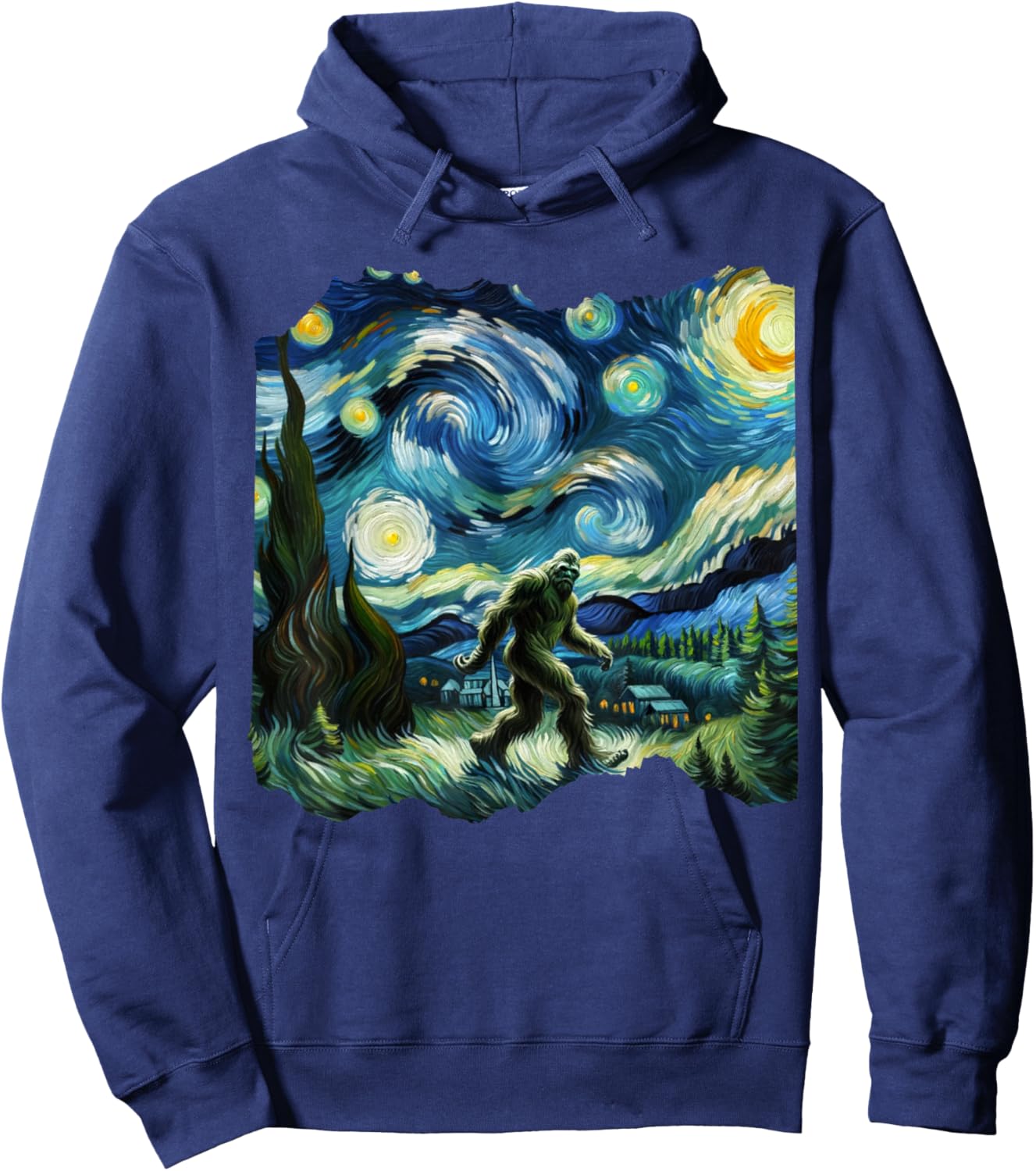 Bigfoot Sasquatch Van Gogh Art Painting Star Sky Night Hoodie - Hoodie | Navy