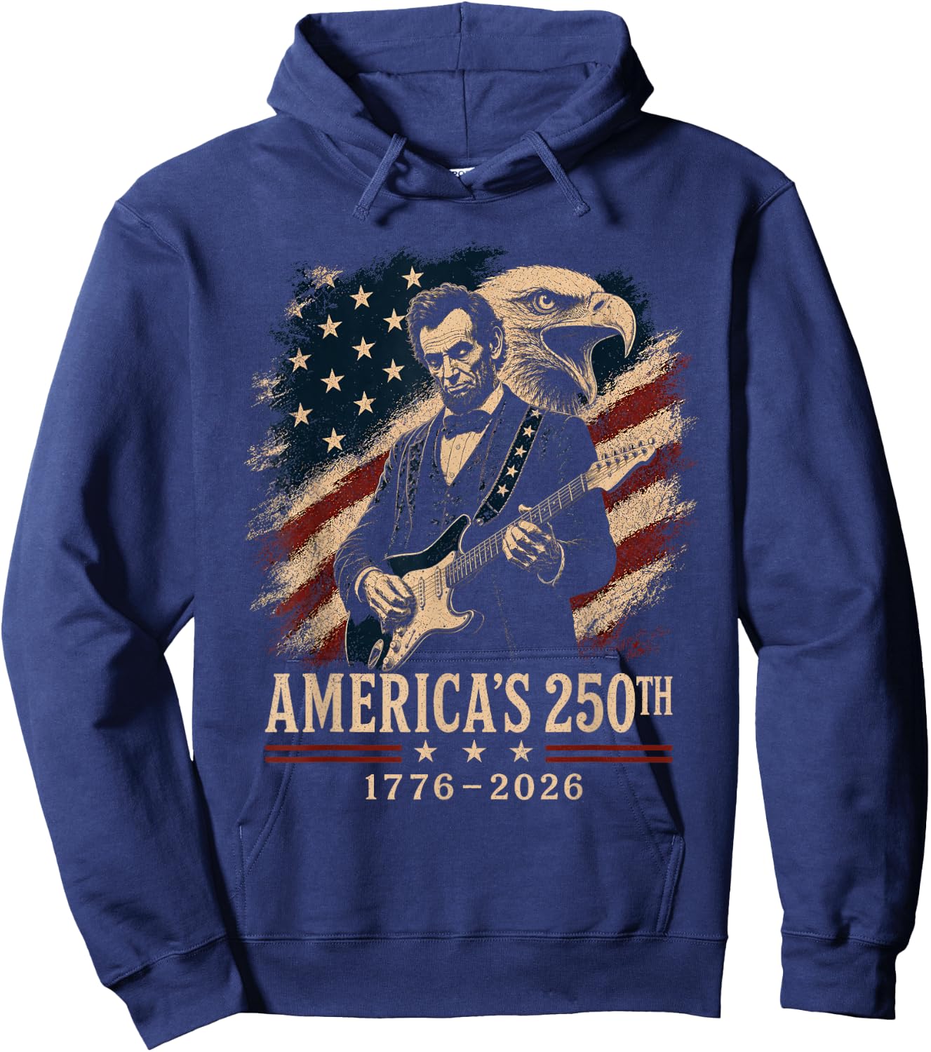 Abraham Lincoln Playing Guitar 4th July 250th Anniversary Hoodie - Hoodie | Navy