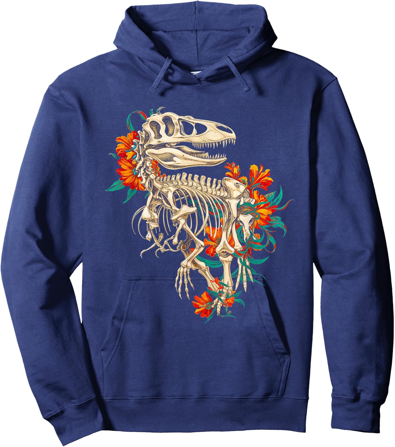 Rex Skeleton Dinosaur Floral Bones Paleontology Art Hoodie - Hoodie | Navy