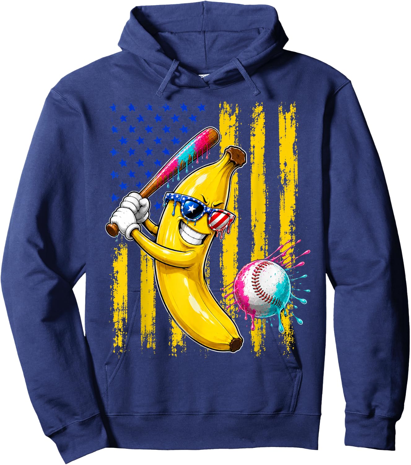 Funny Banana Drip American Flag Hoodie - Hoodie | Navy
