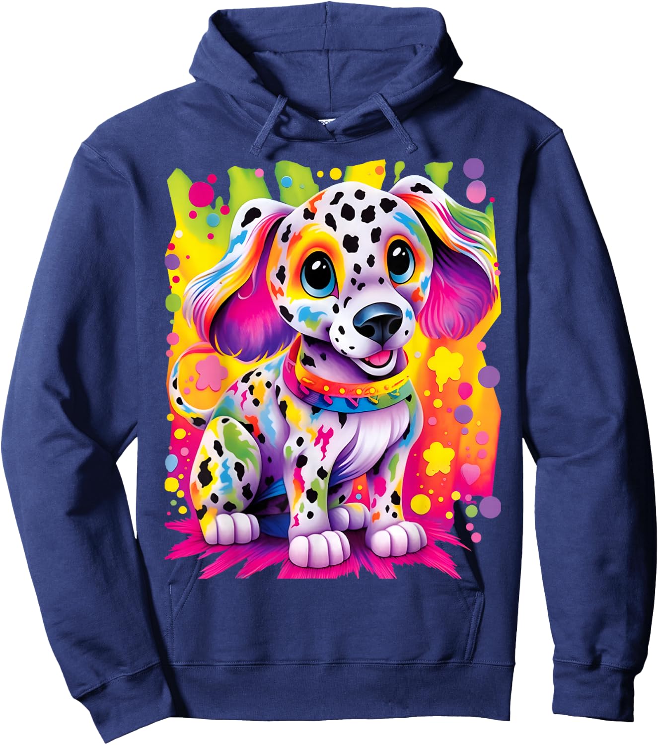 Little Dalmatian Puppy Colorful Rainbow Vibrant Graphic Hoodie - Hoodie | Navy
