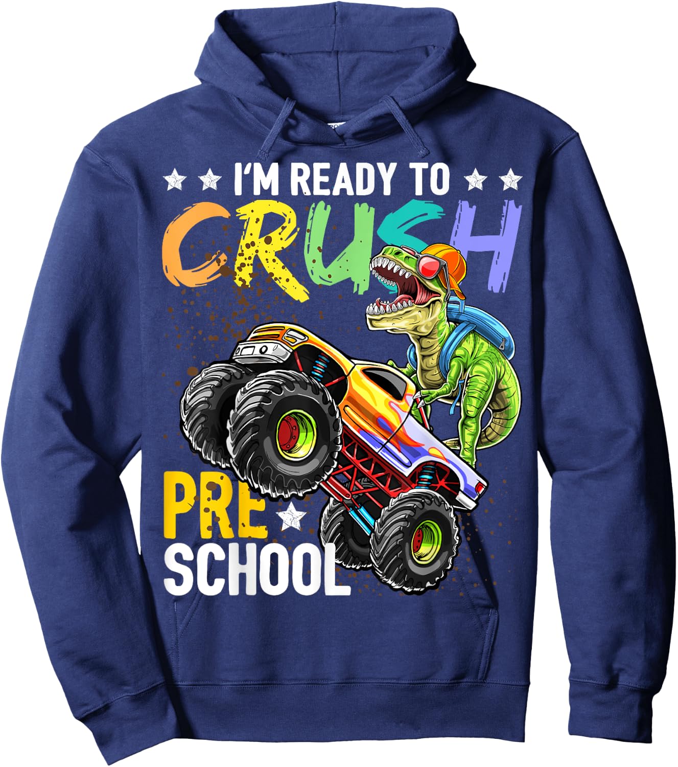 Crush Preschool Dinosaur Monster Truck Back to School Boys Hoodie - Hoodie | Navy