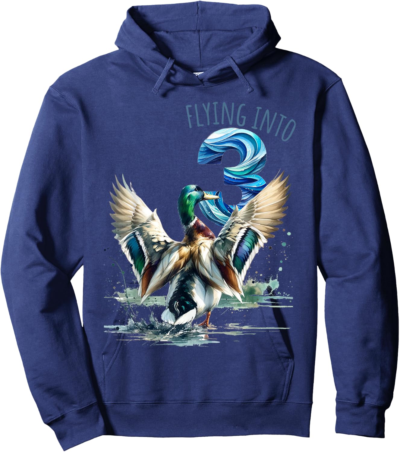 Flying into 3 Duck Hunting 3rd Birthday Party 3 Year Old Hoodie - Hoodie | Navy