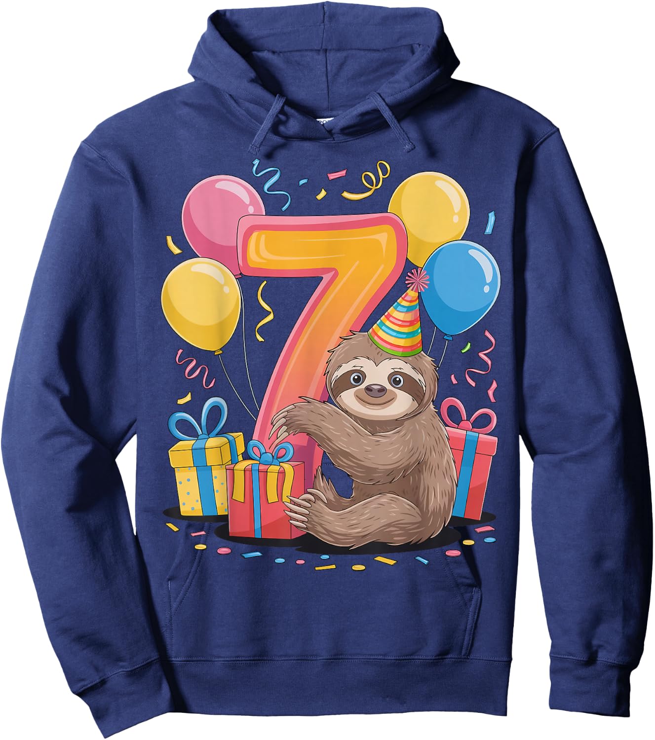 Sloth 7th birthday boy girl 7 years old seventh seven Sloth Hoodie - Hoodie | Navy